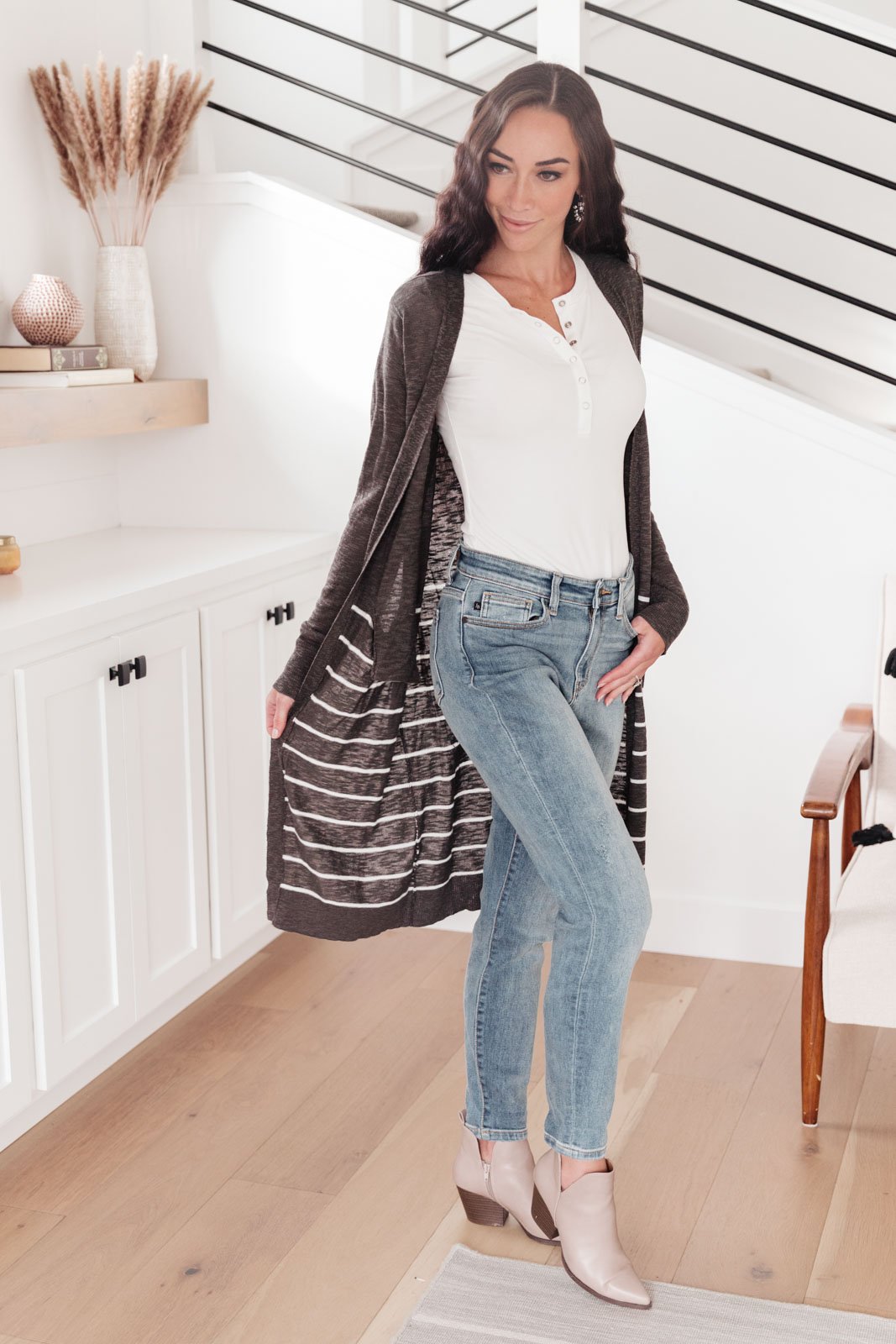 Stripes And Charcoal Cardigan