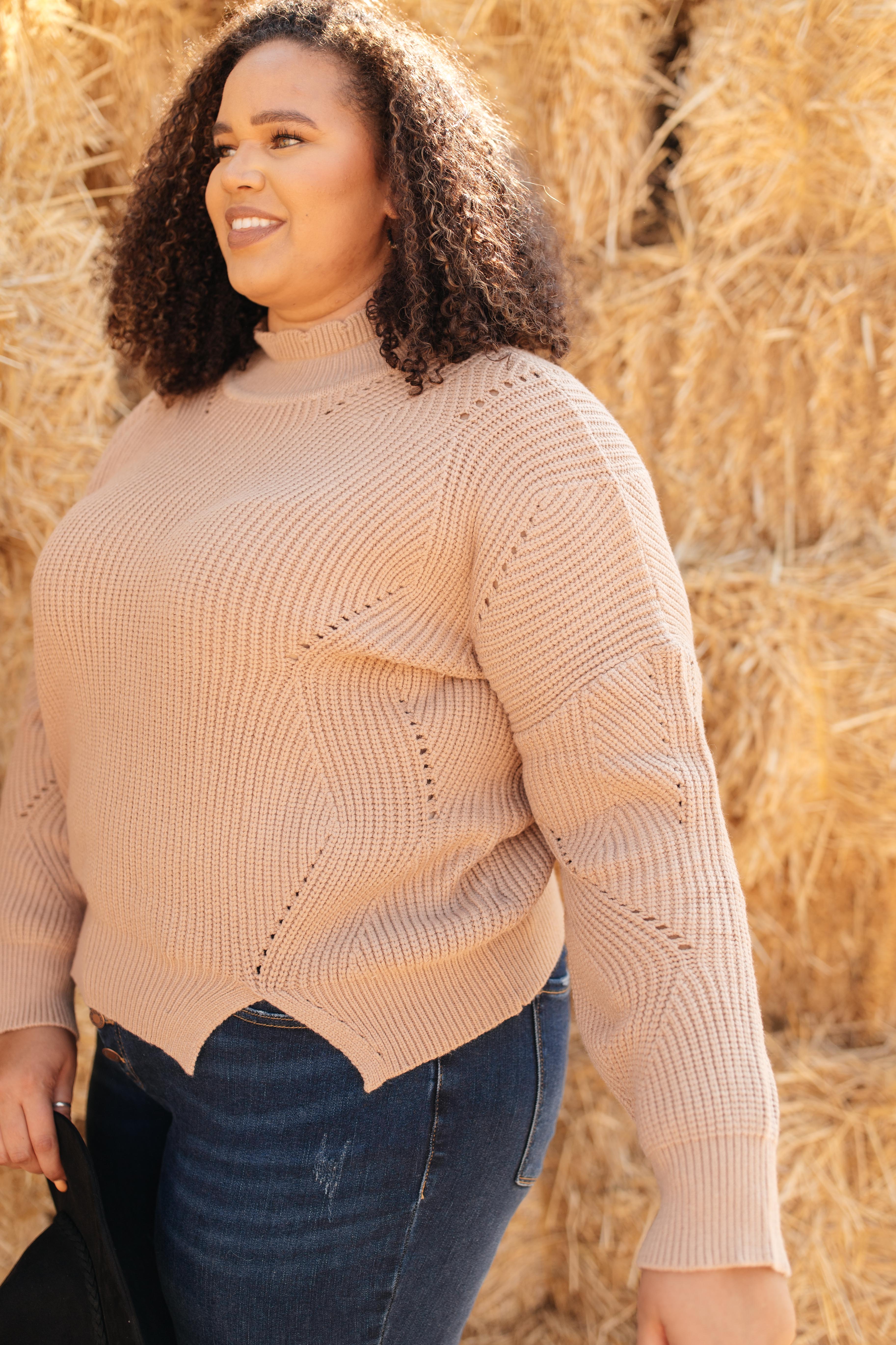 The Clara Turtle Neck Top in Taupe