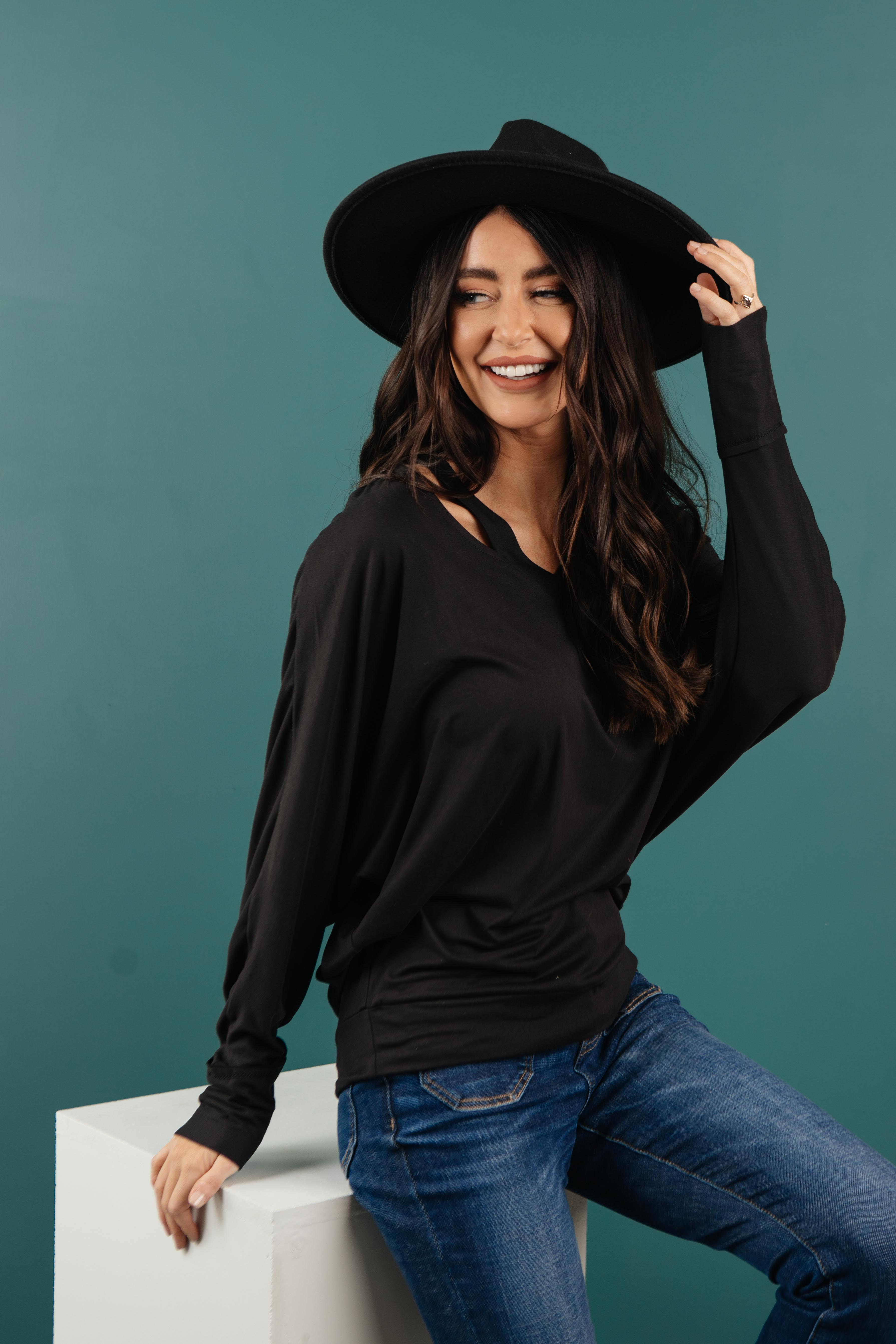 The Lillian Cut-Out Neckline Top in Black