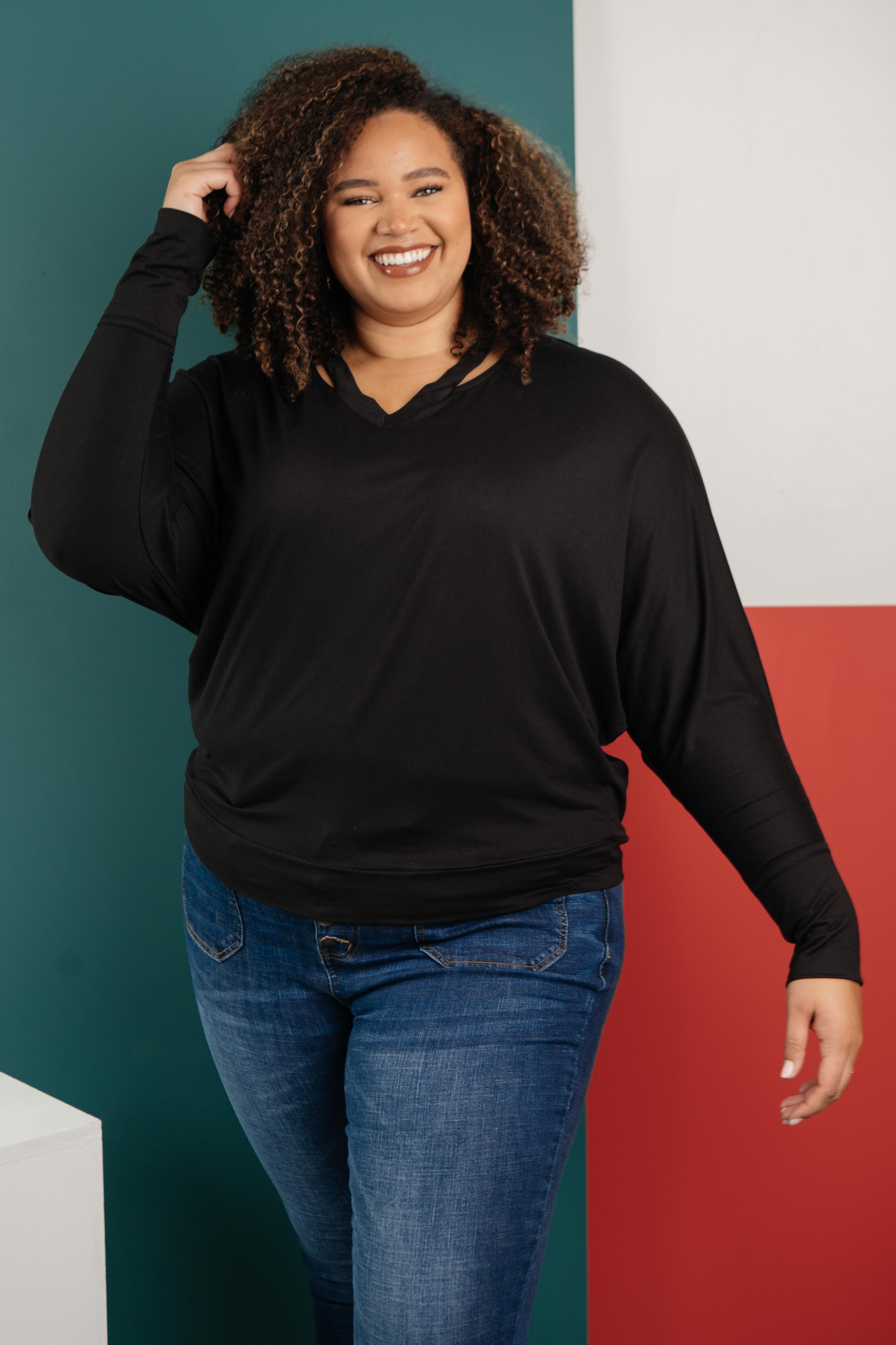 The Lillian Cut-Out Neckline Top in Black