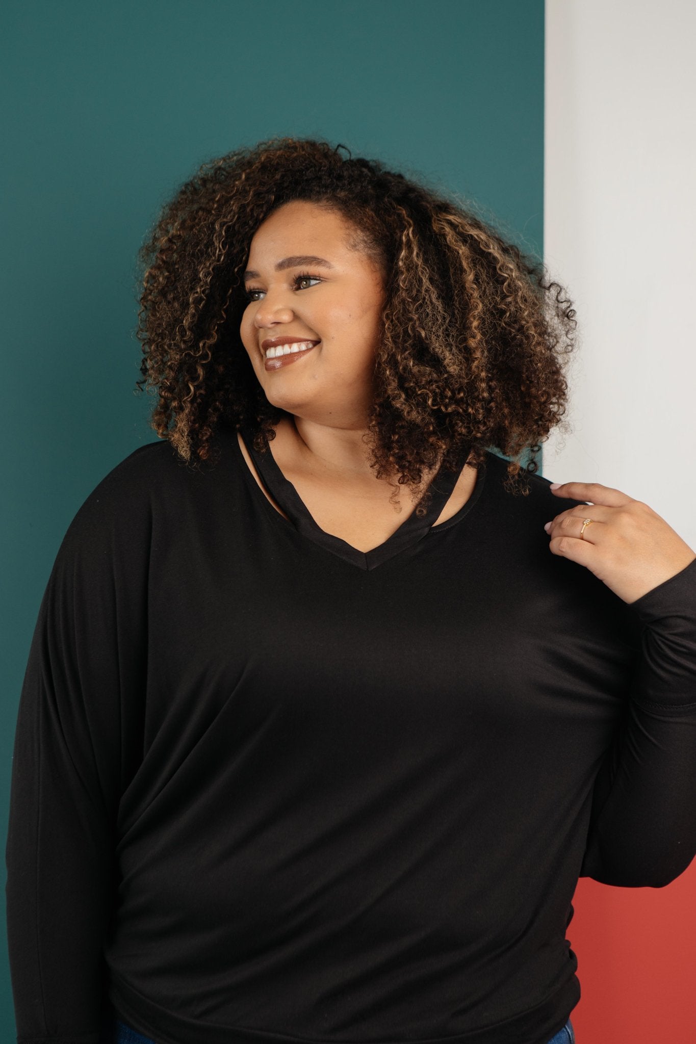 The Lillian Cut-Out Neckline Top in Black
