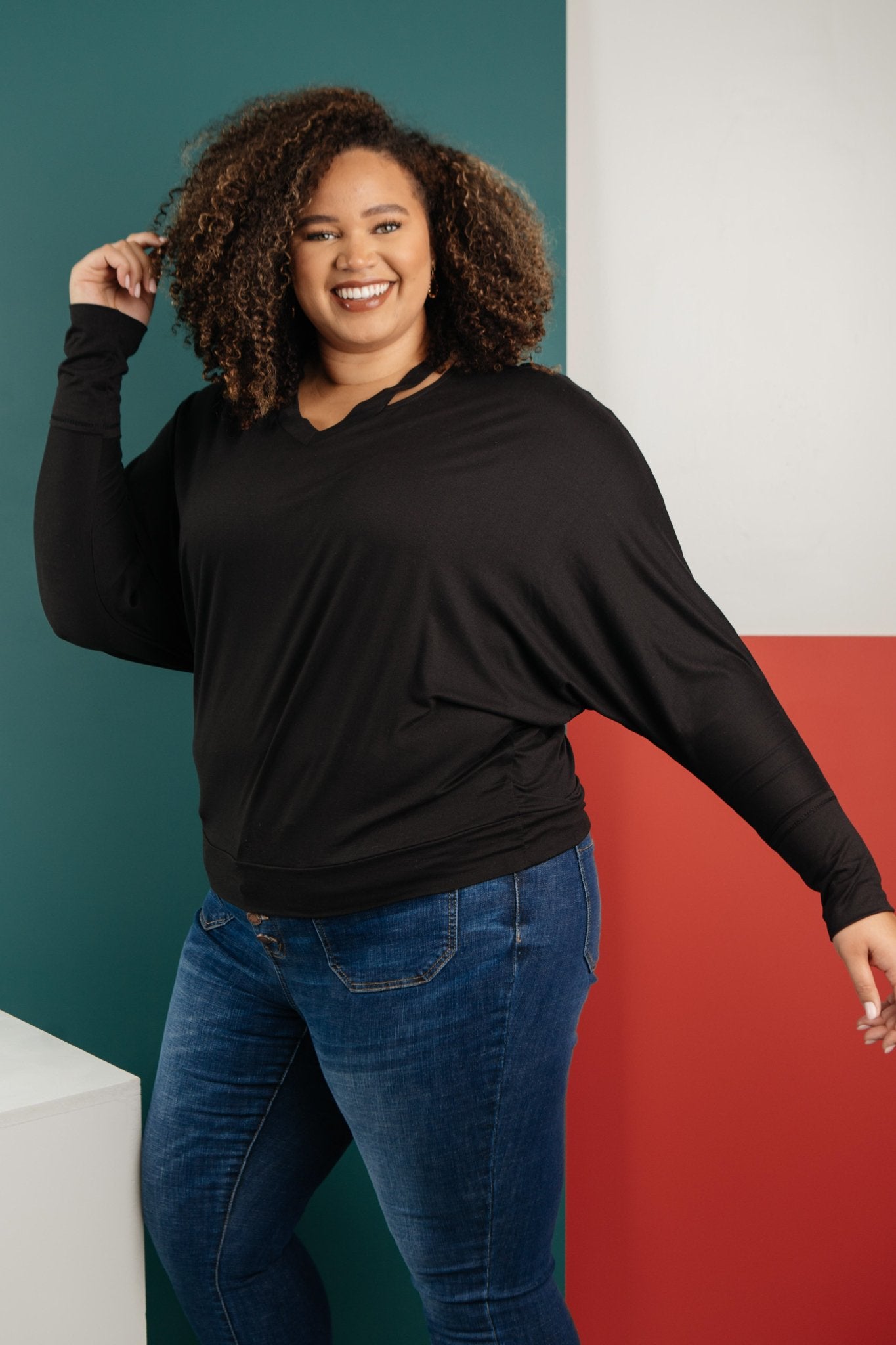 The Lillian Cut-Out Neckline Top in Black