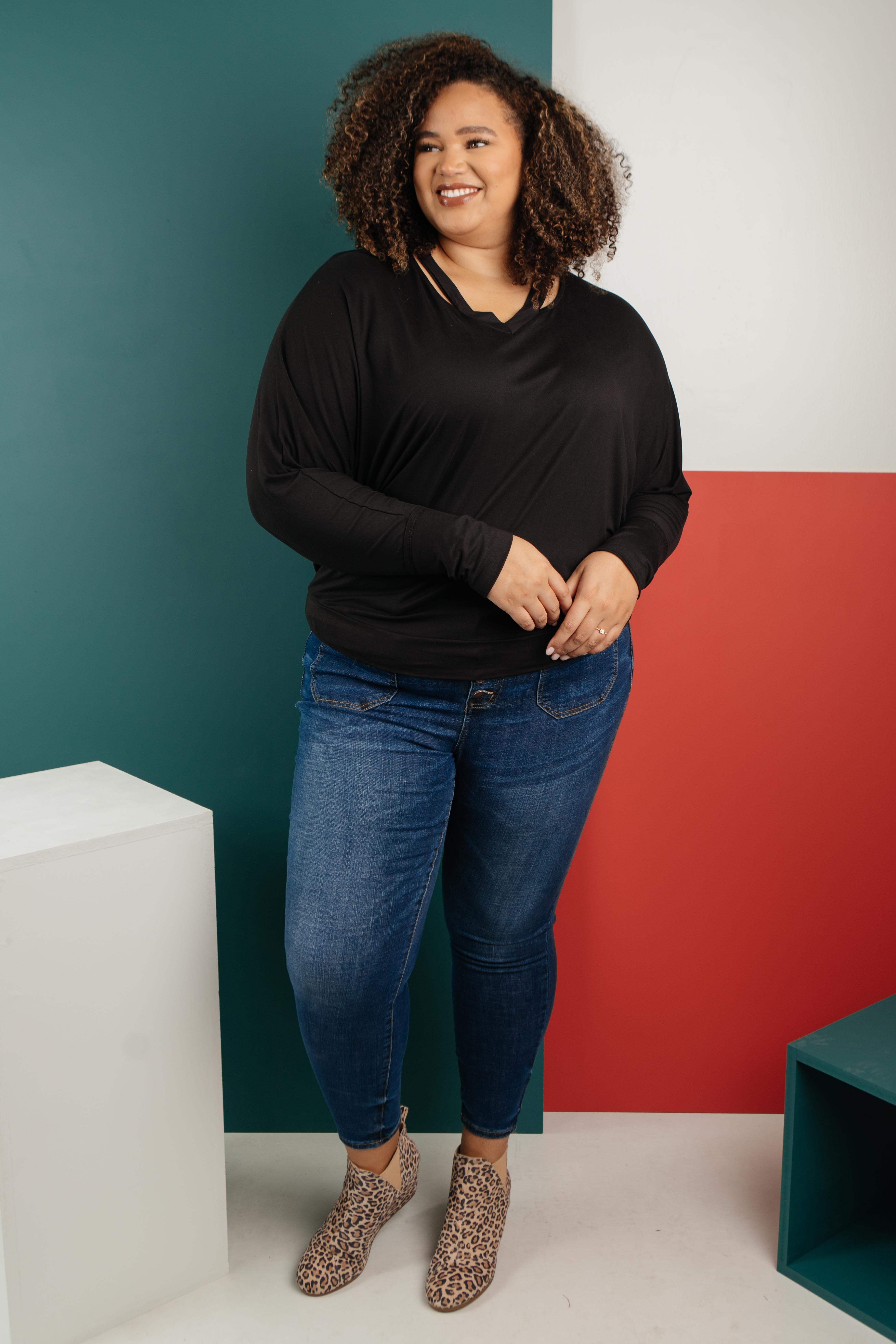 The Lillian Cut-Out Neckline Top in Black