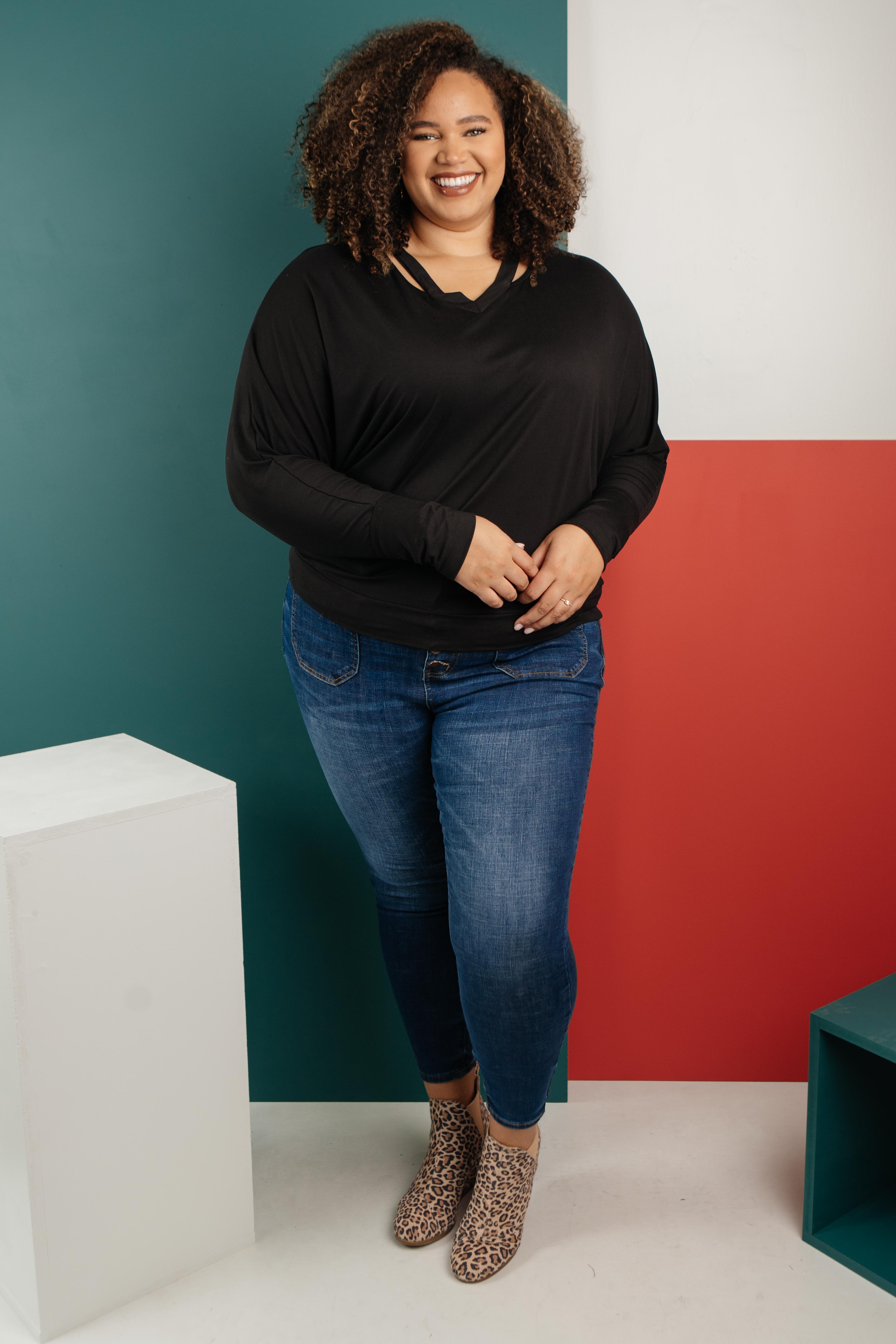 The Lillian Cut-Out Neckline Top in Black