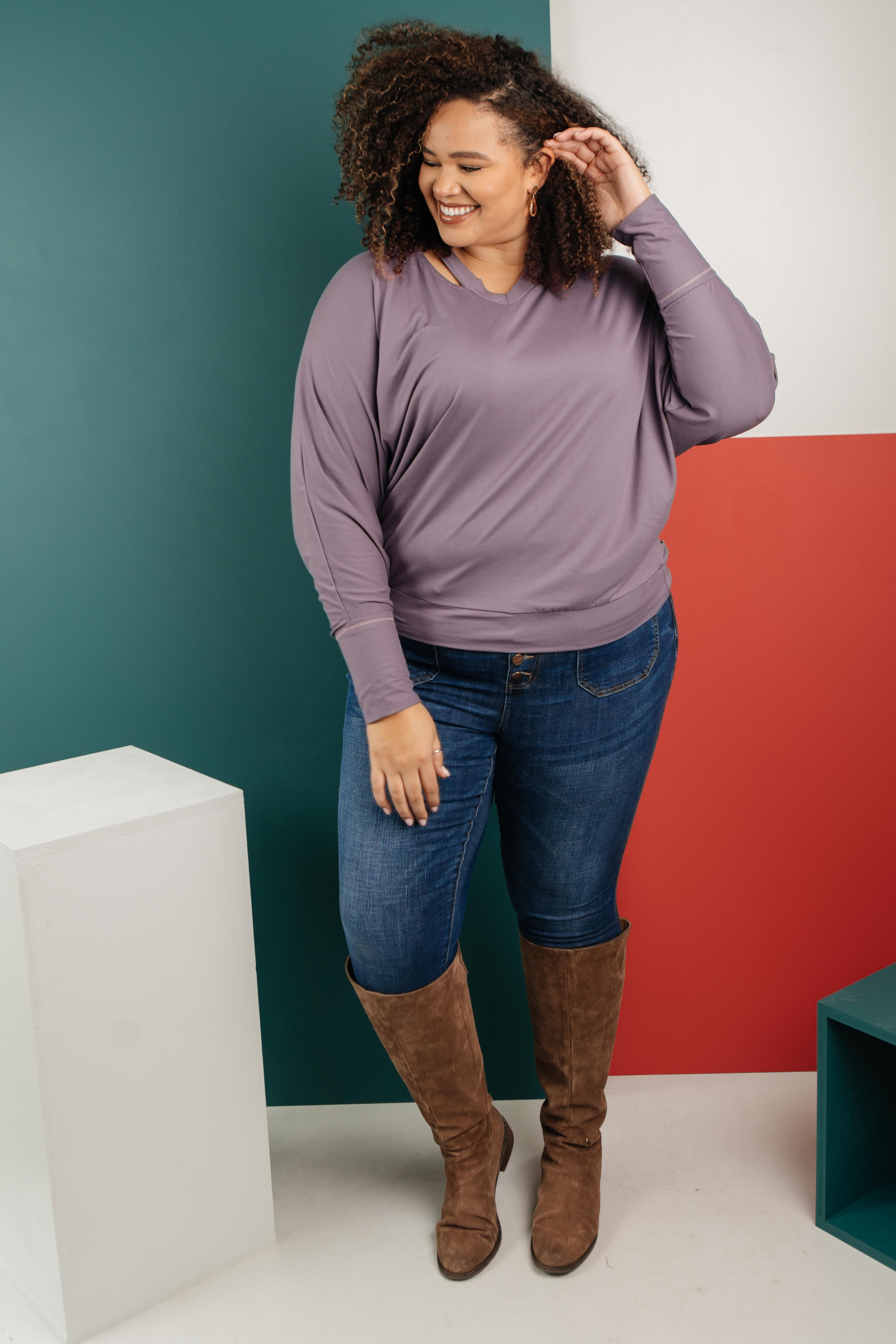 The Lillian Cut-Out Neckline Top in Lilac