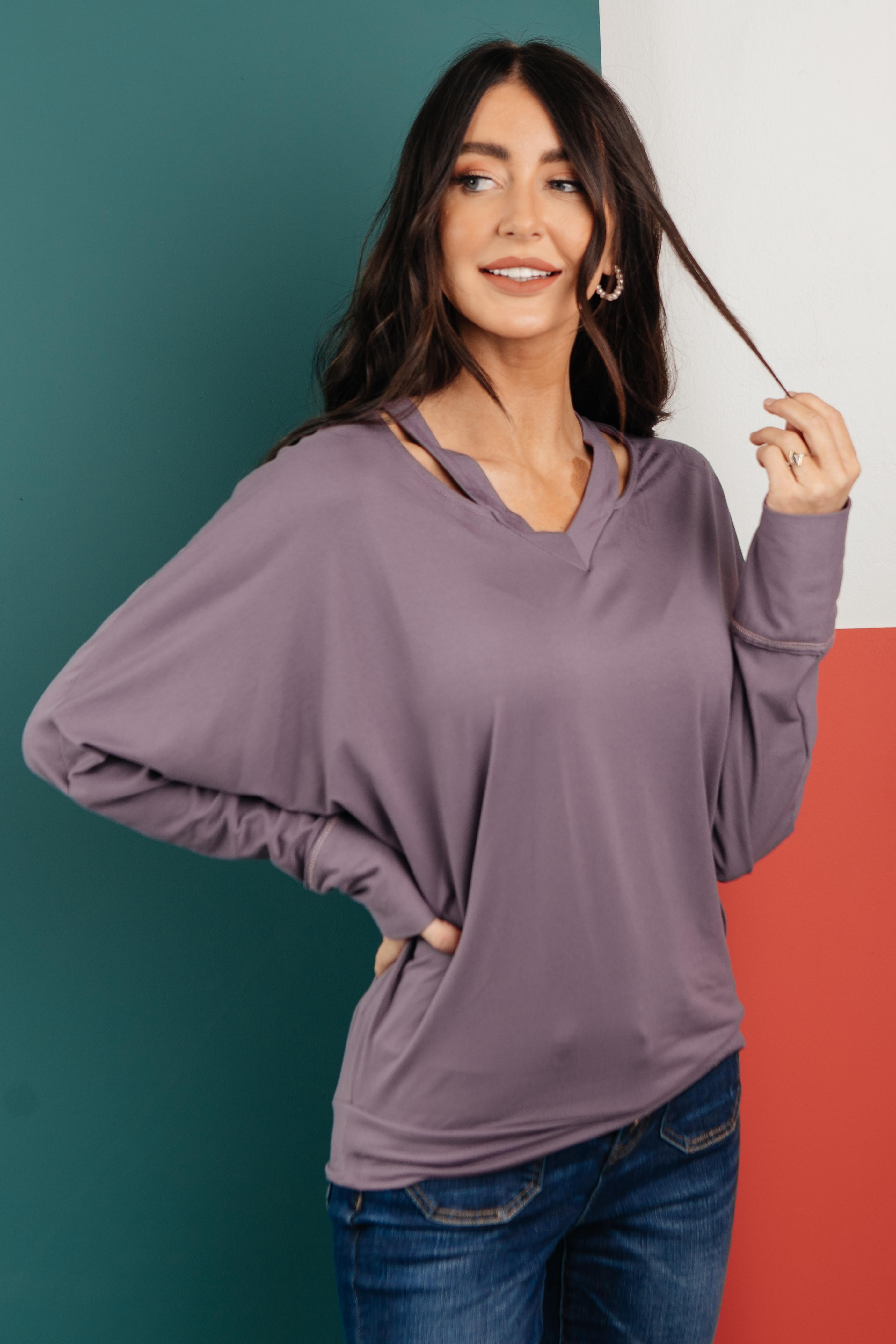 The Lillian Cut-Out Neckline Top in Lilac