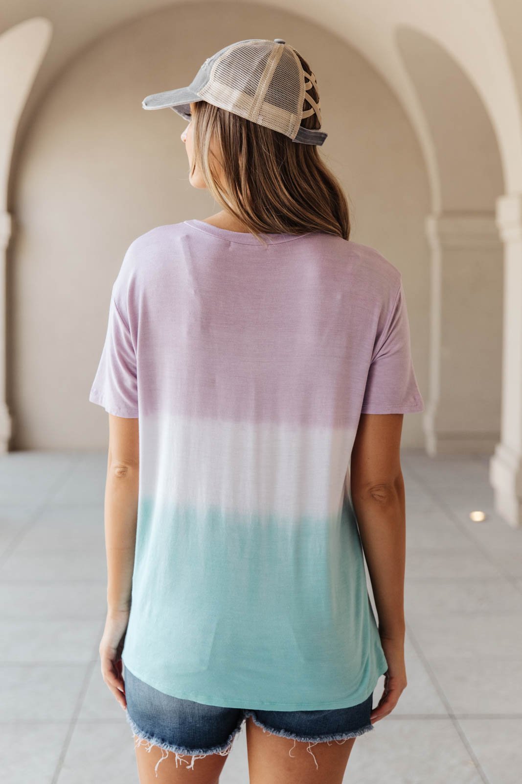 Tie Dye Color Block Tee In Lavender & Aqua
