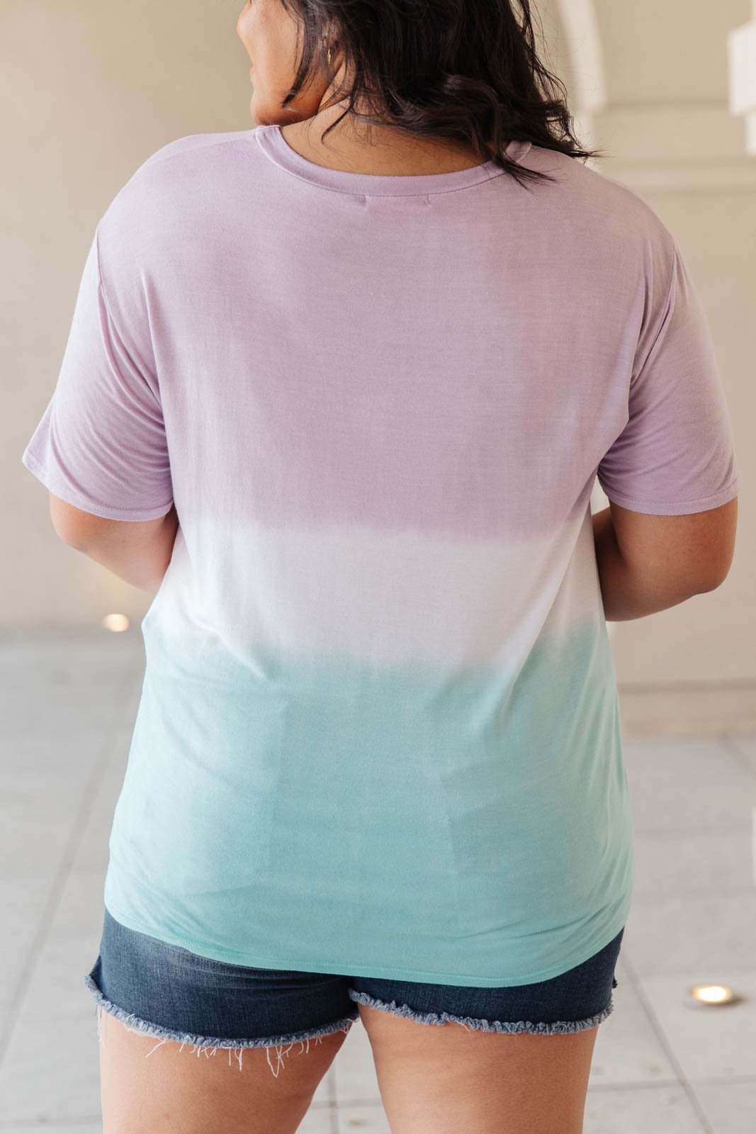Tie Dye Color Block Tee In Lavender & Aqua