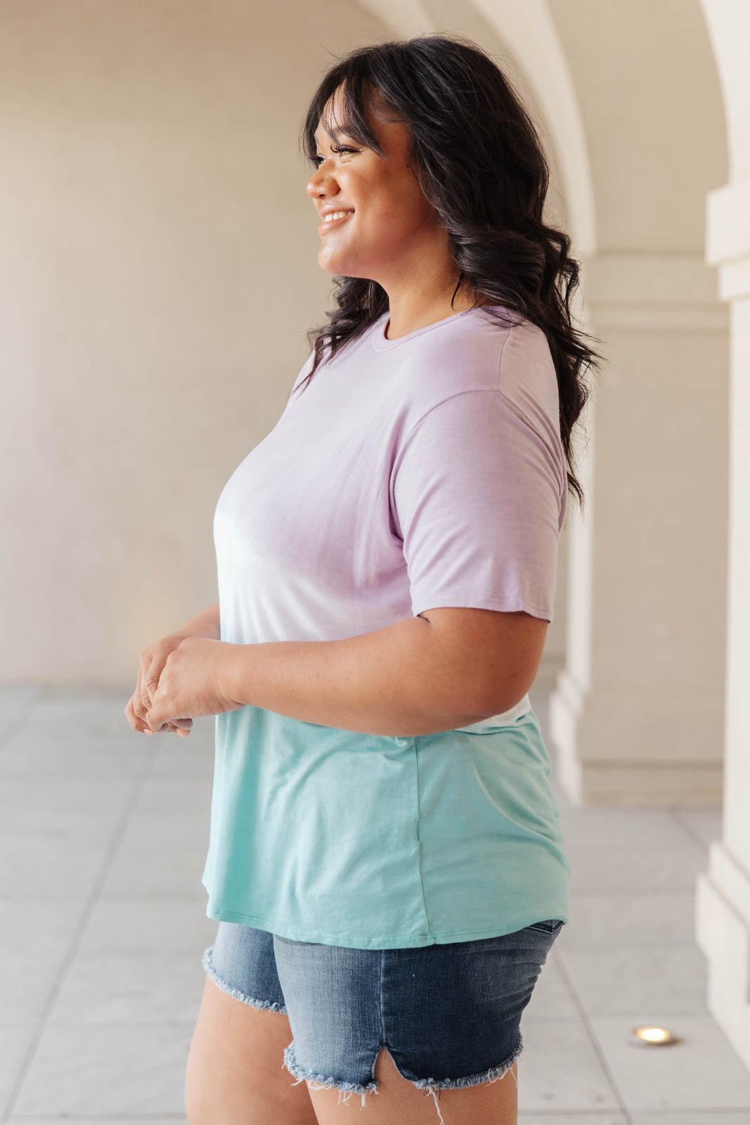Tie Dye Color Block Tee In Lavender & Aqua