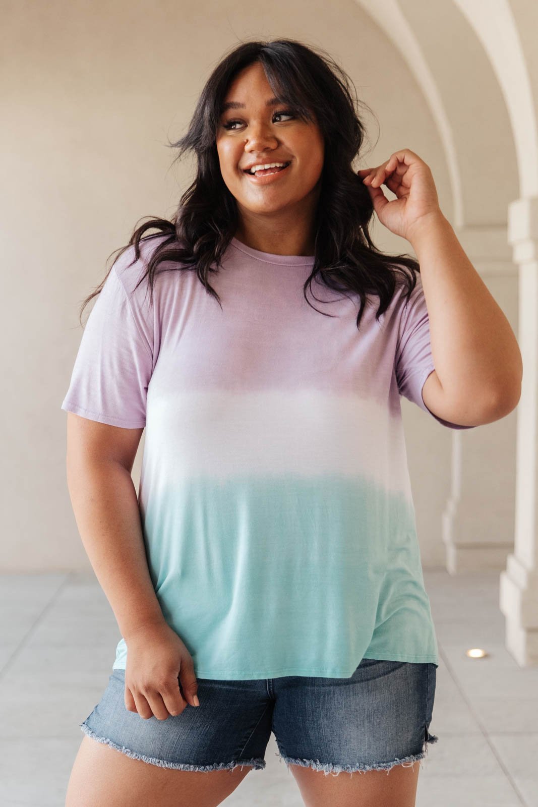 Tie Dye Color Block Tee In Lavender & Aqua