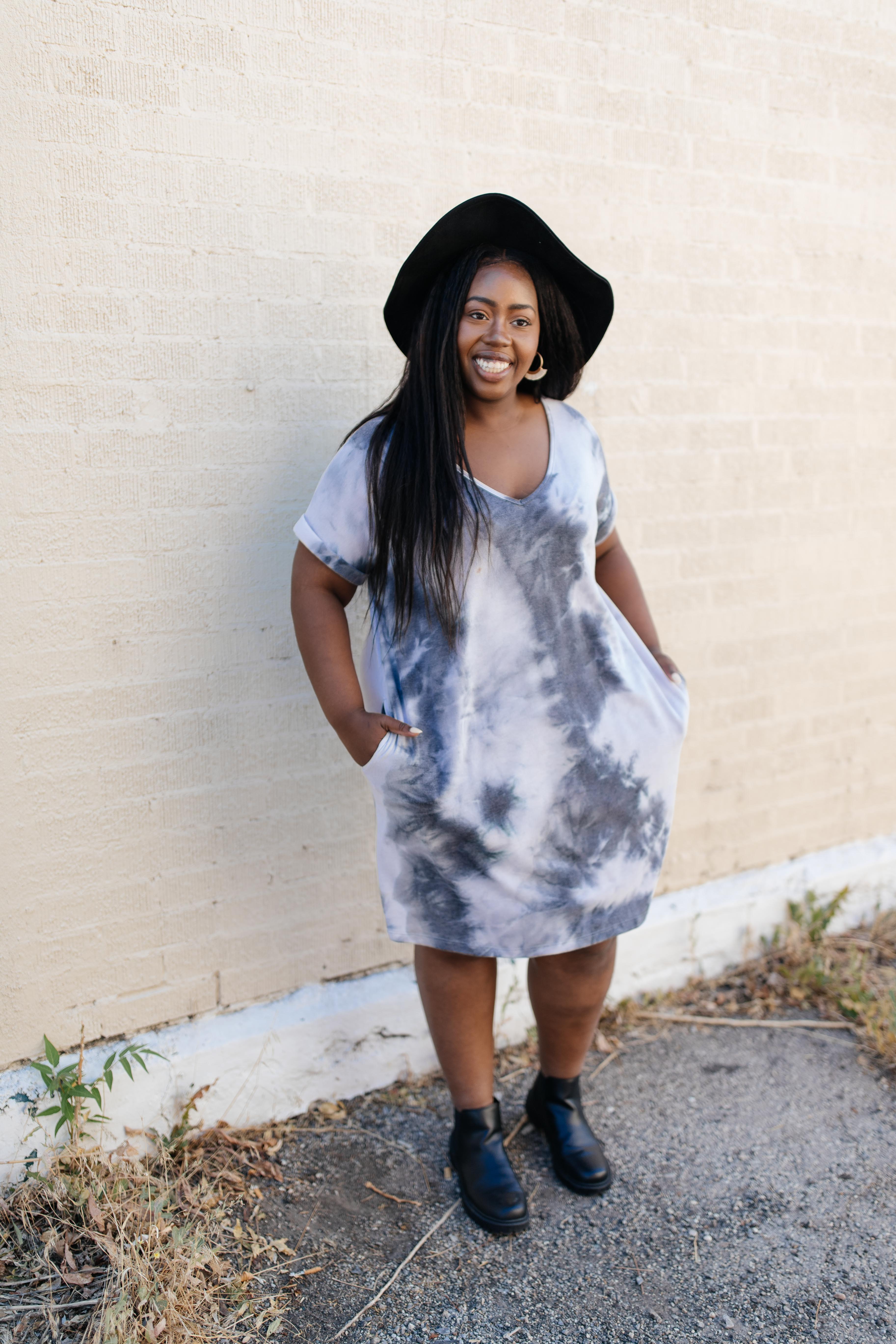 Tie Dye T-Shirt Dress In Charcoal