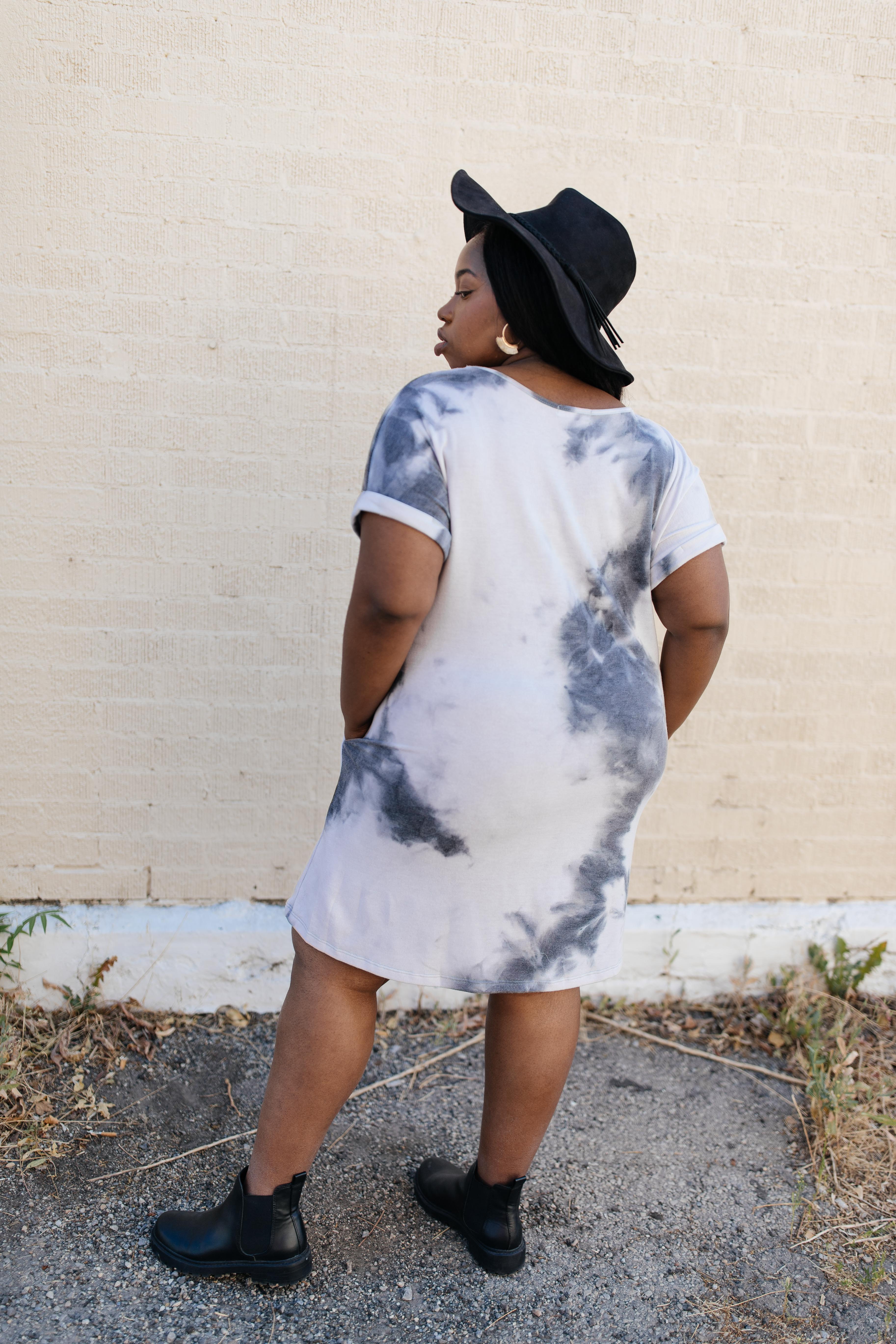Tie Dye T-Shirt Dress In Charcoal