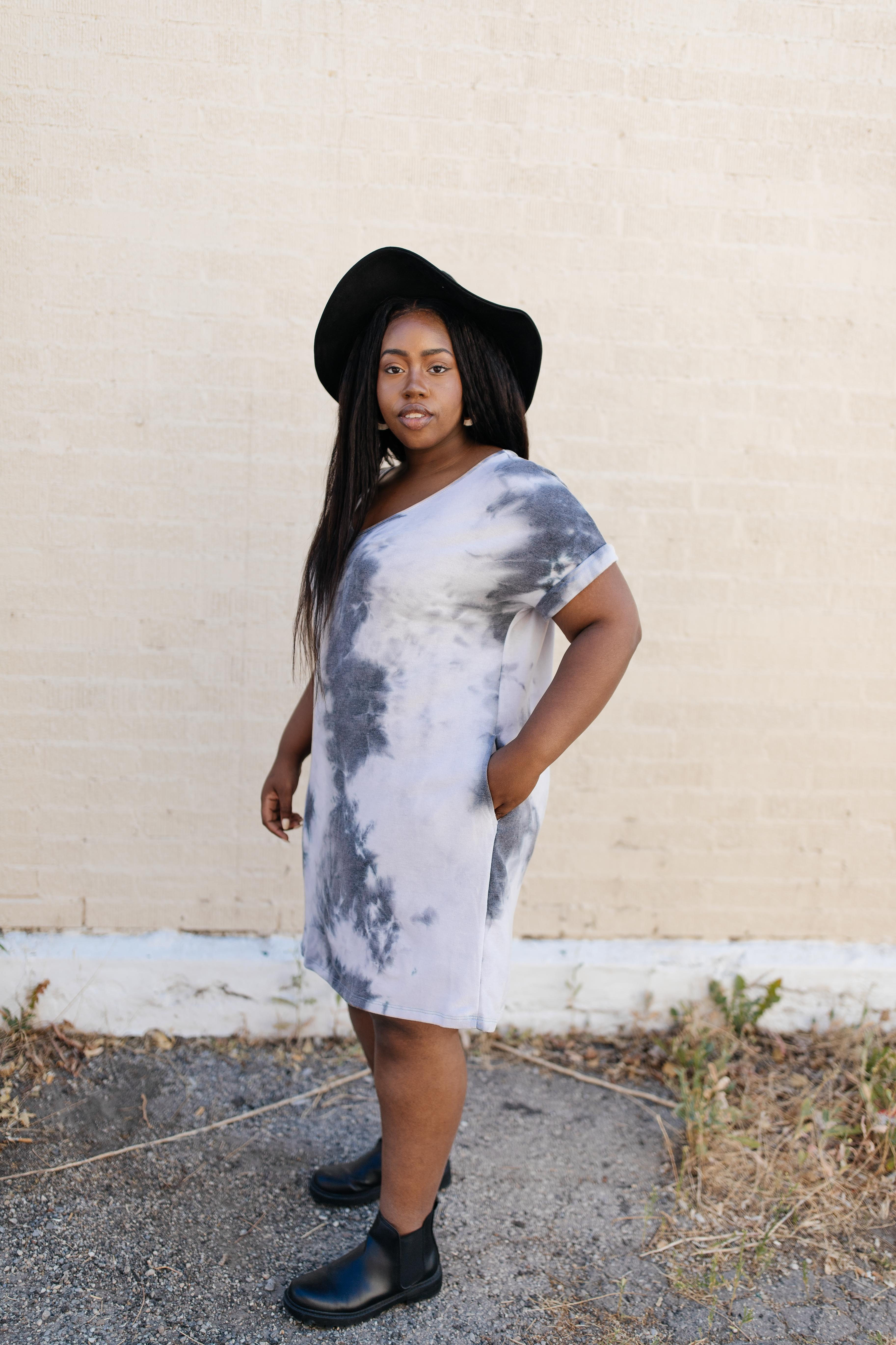 Tie Dye T-Shirt Dress In Charcoal
