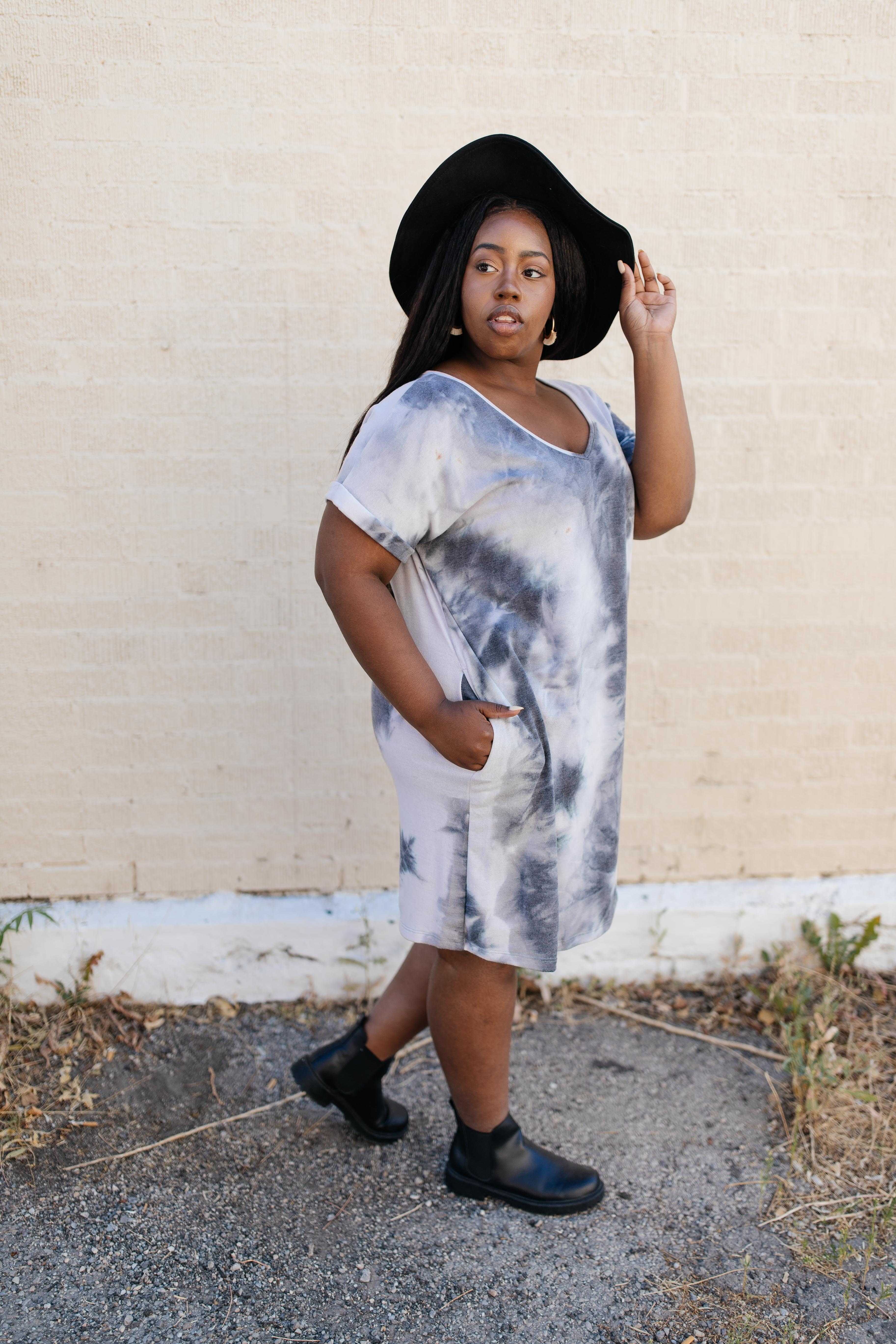 Tie Dye T-Shirt Dress In Charcoal