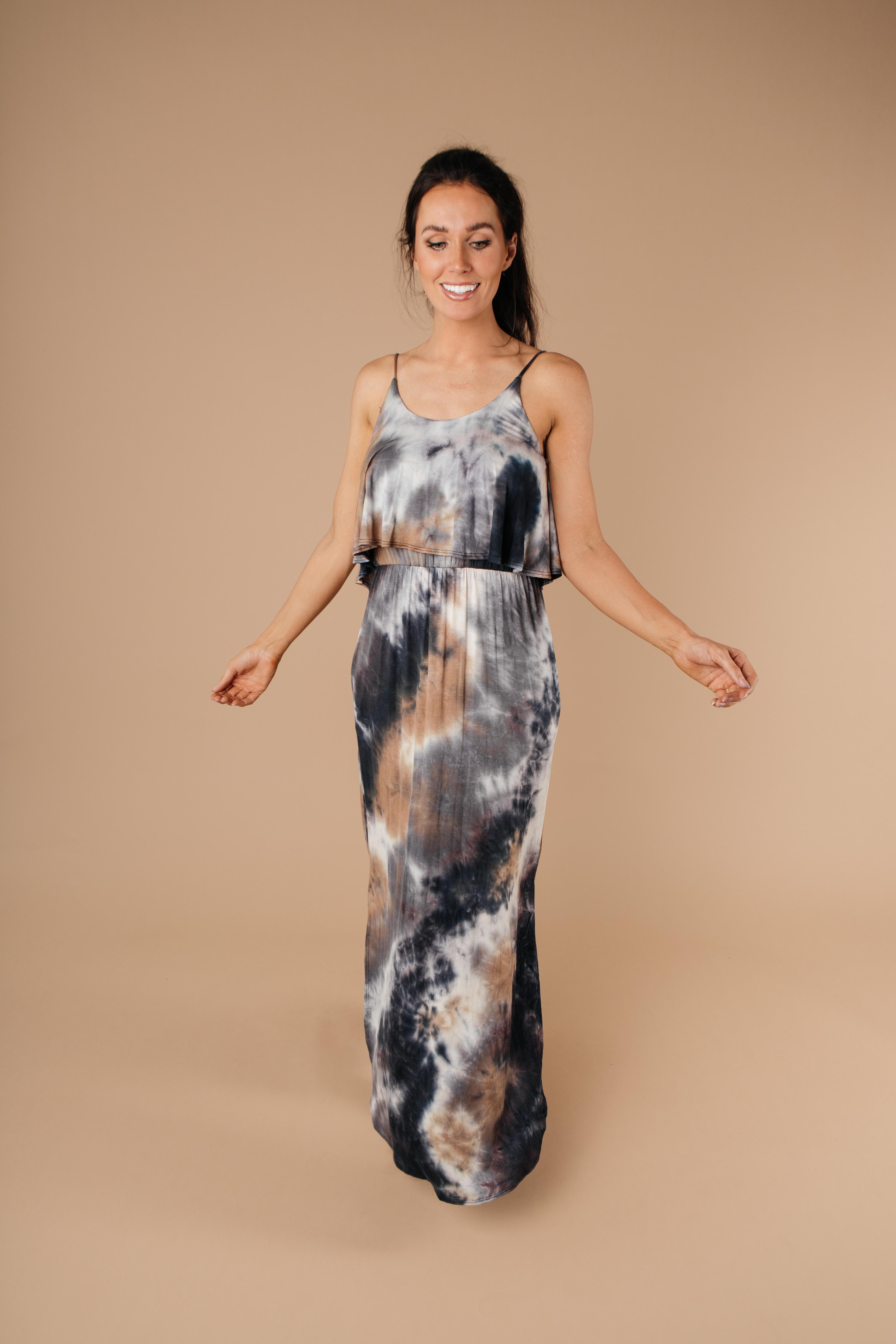 Timeless Neutral Tie Dye Maxi Dress