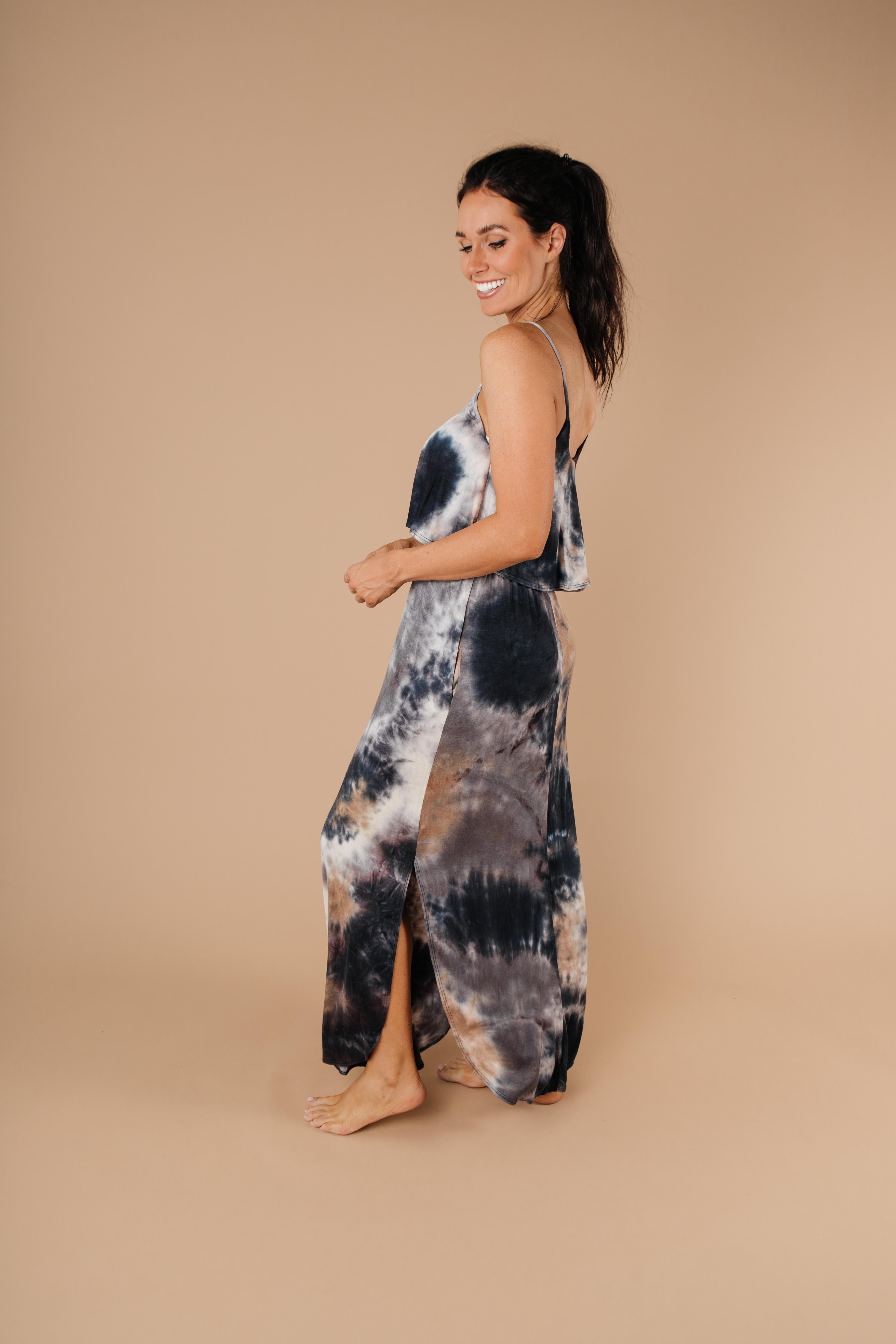 Timeless Neutral Tie Dye Maxi Dress