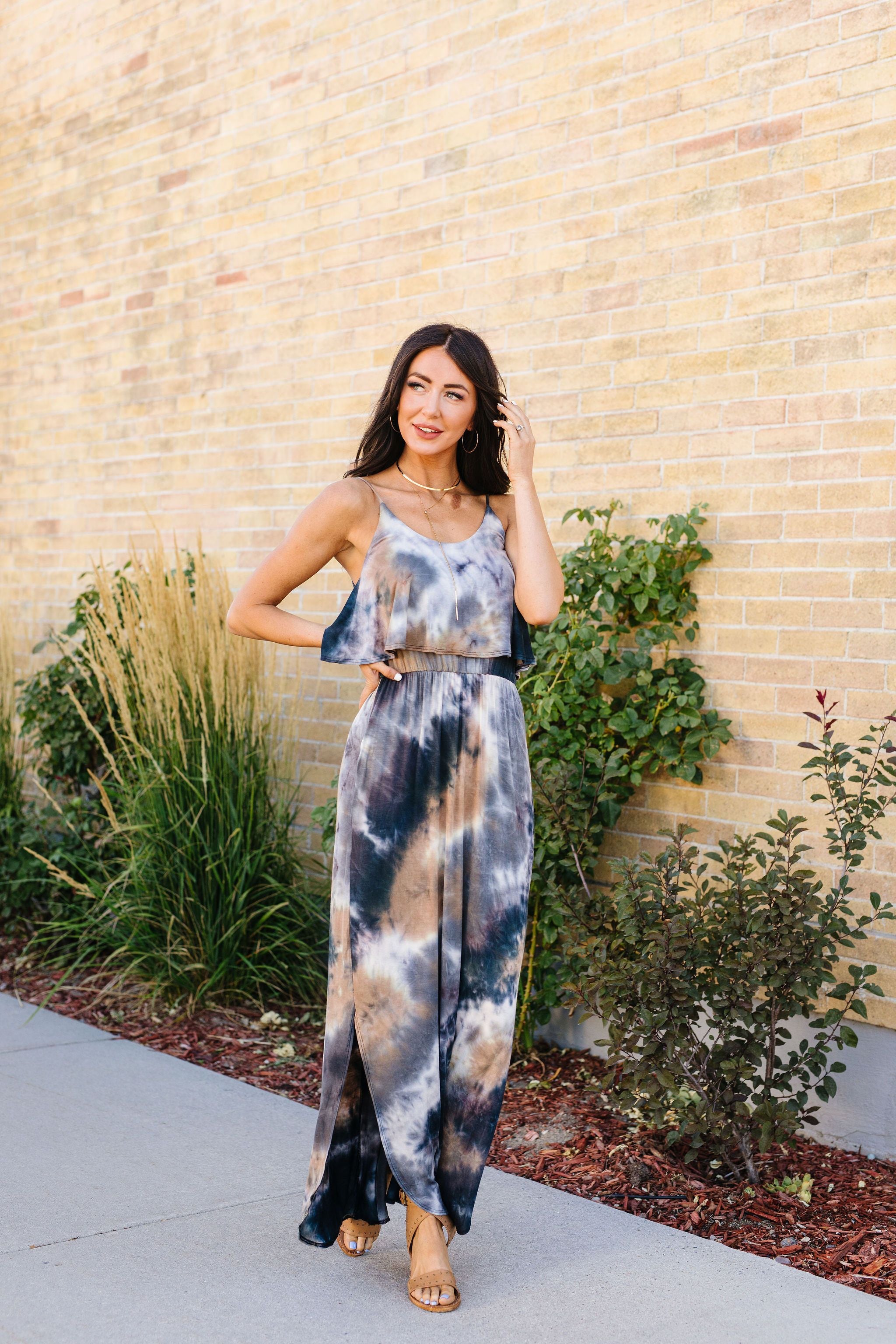 Timeless Neutral Tie Dye Maxi Dress