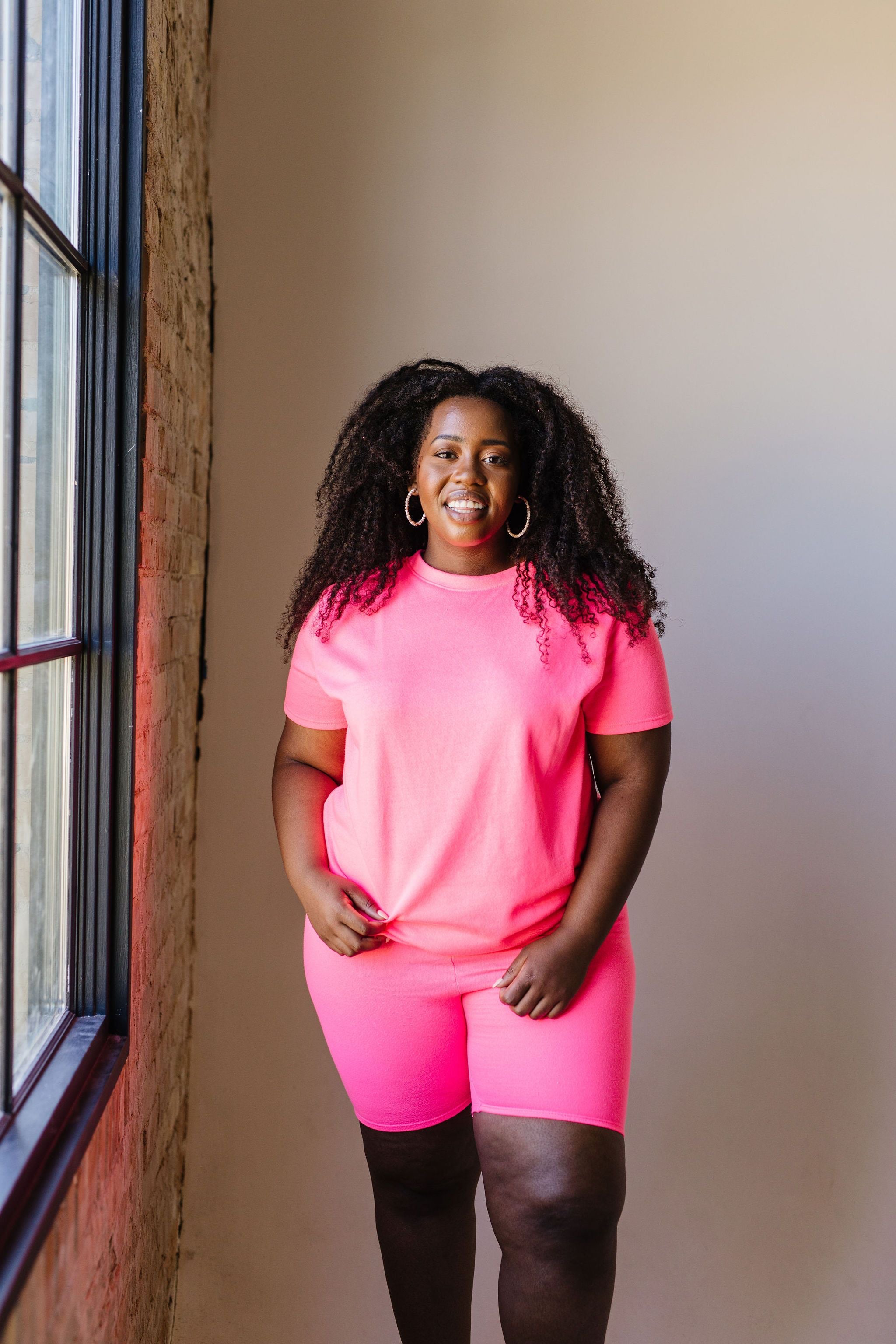 To Lounge Or Bike Top In Hot Pink