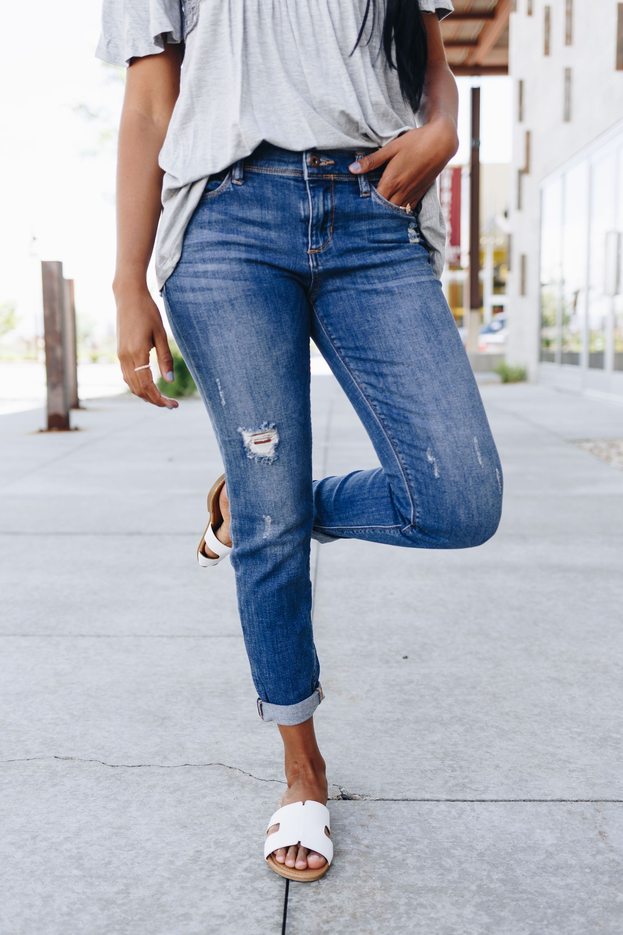 Tomboy High Rise Distressed Skinnies