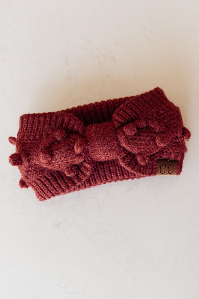 Pom Knit Head Wrap In Coco Berry