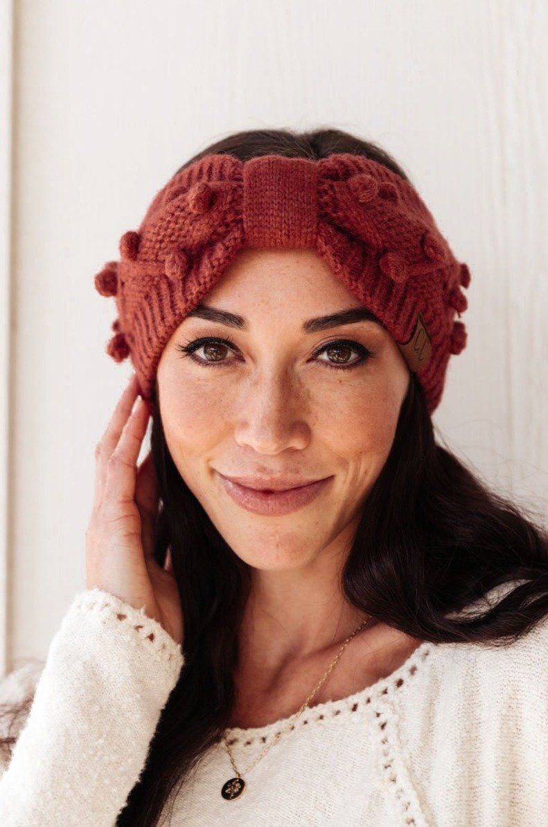 Pom Knit Head Wrap In Coco Berry