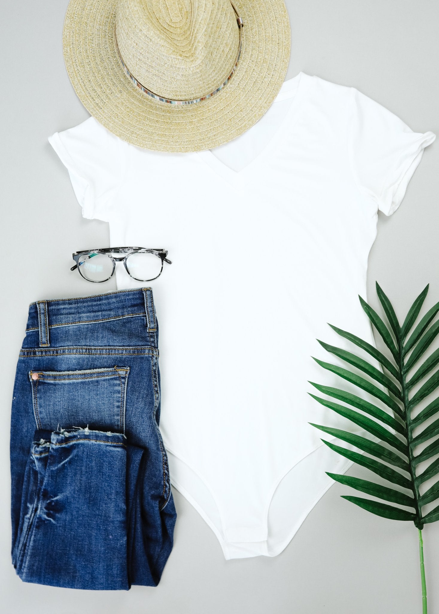 V-Neck Bodysuit In White