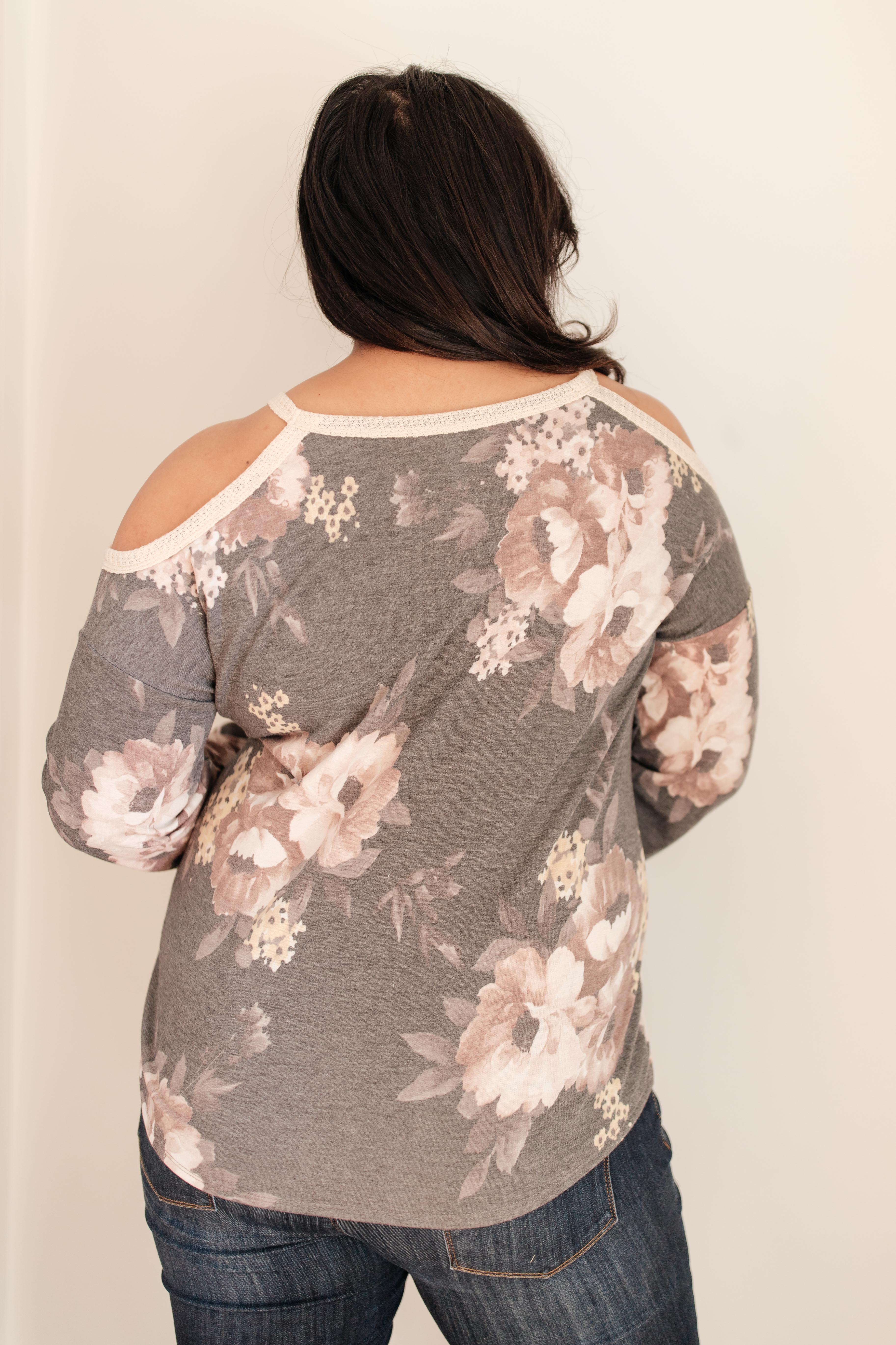 Waffle Meets Floral Top in Charcoal