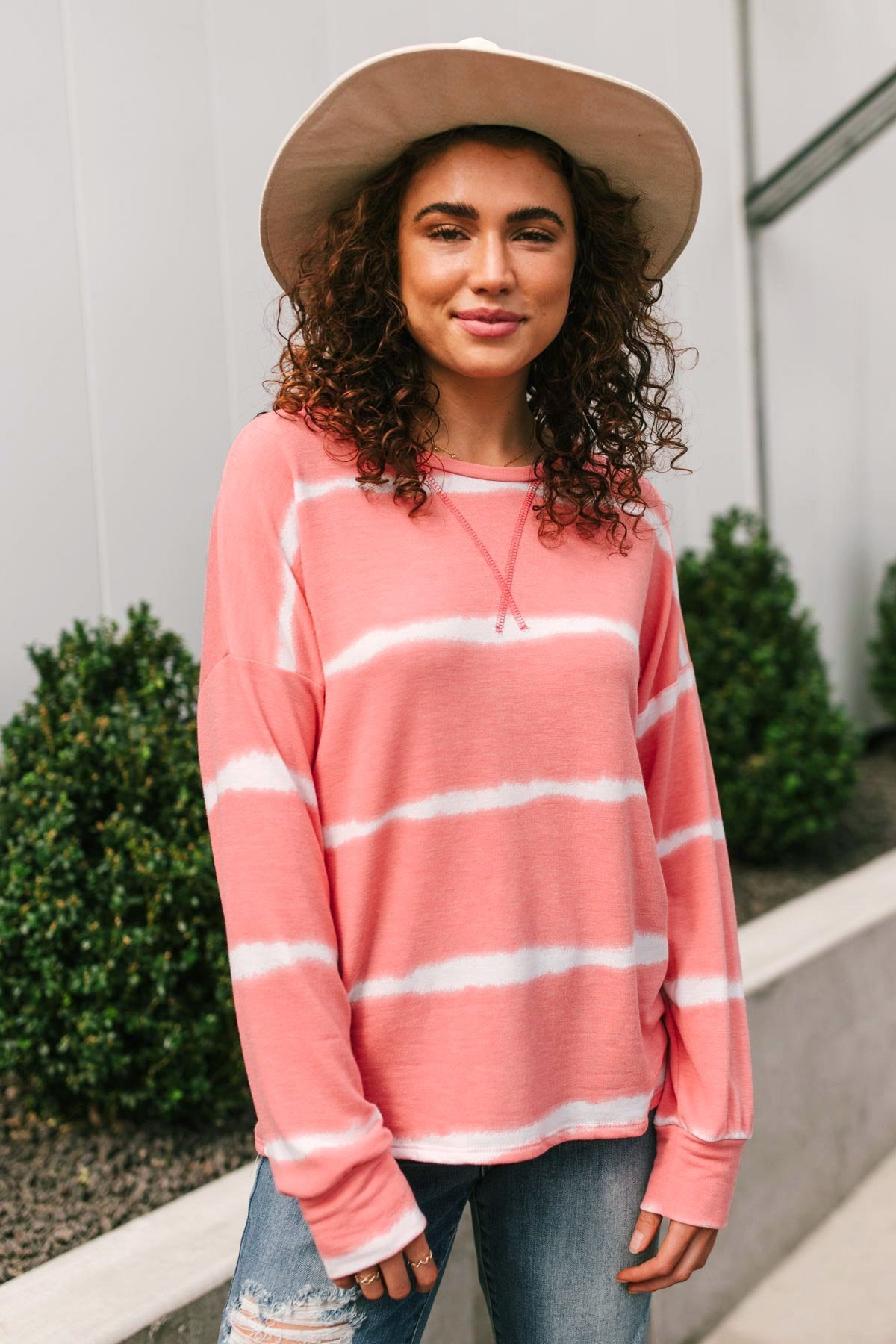 Wave of Stripes Top in Coral