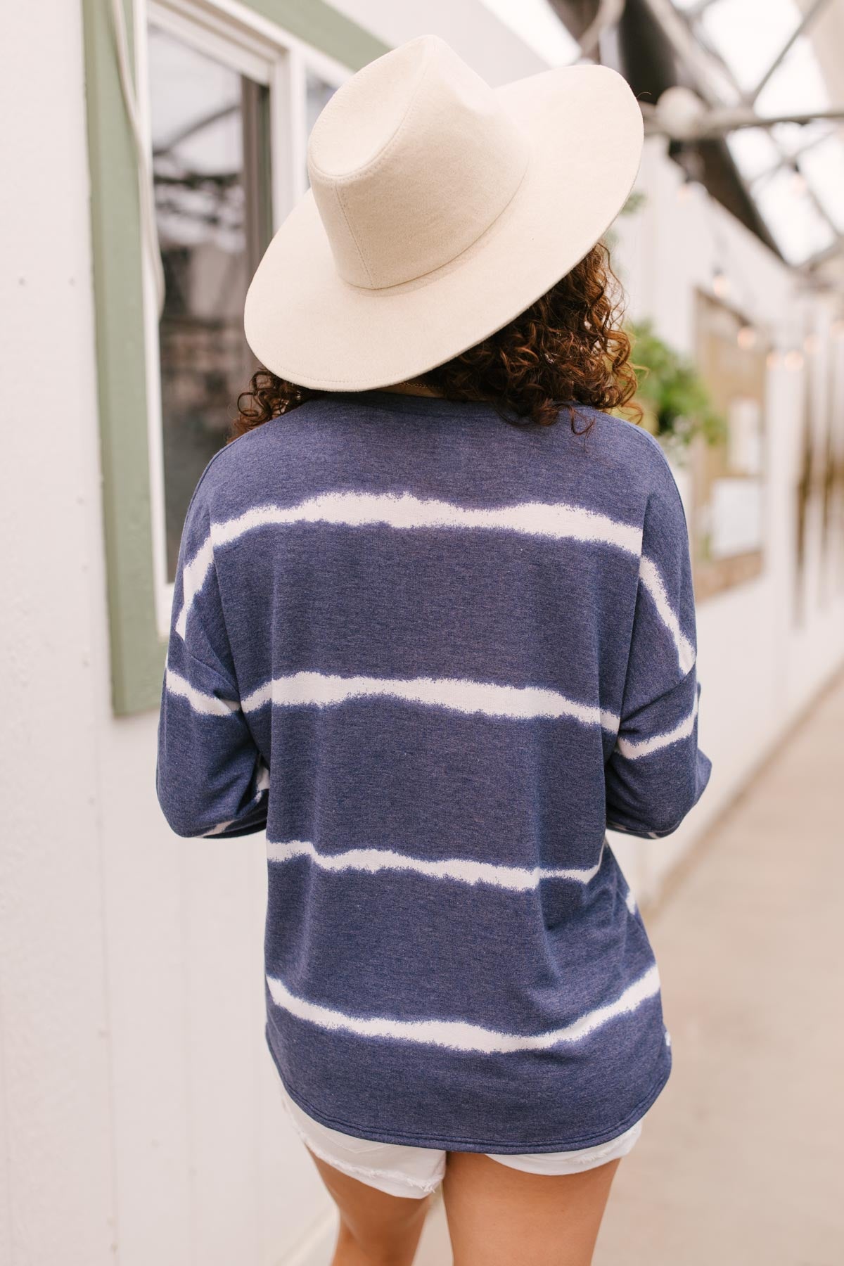 Wave of Stripes Top in Steel Blue