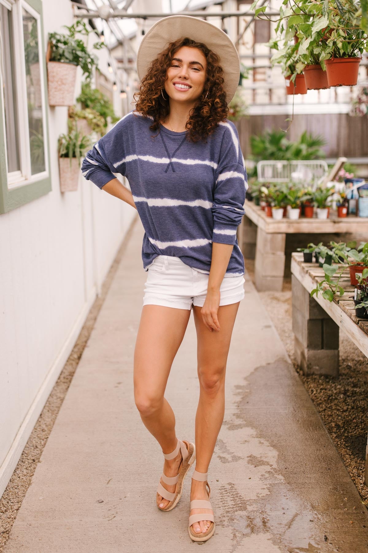 Wave of Stripes Top in Steel Blue