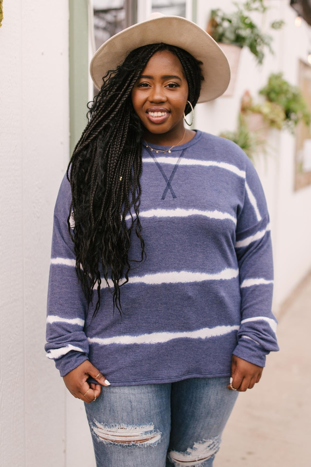 Wave of Stripes Top in Steel Blue