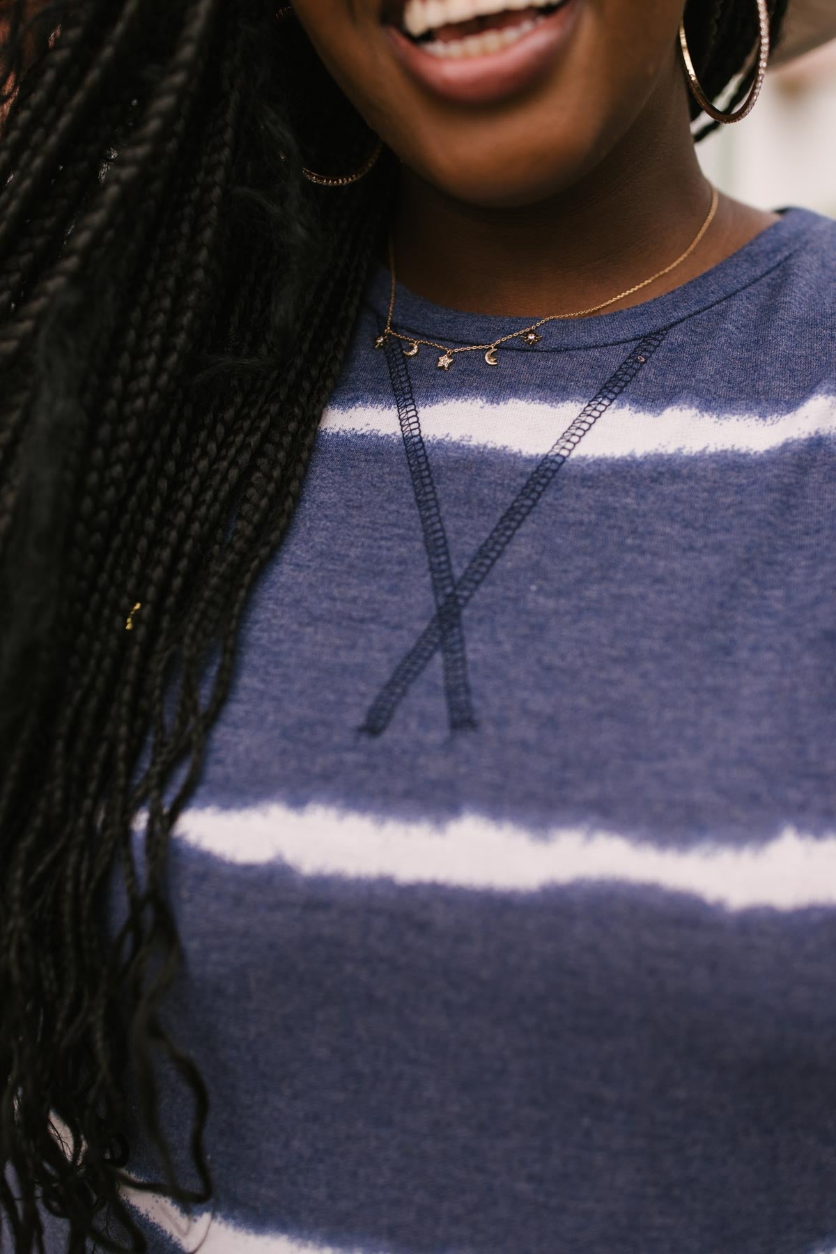 Wave of Stripes Top in Steel Blue