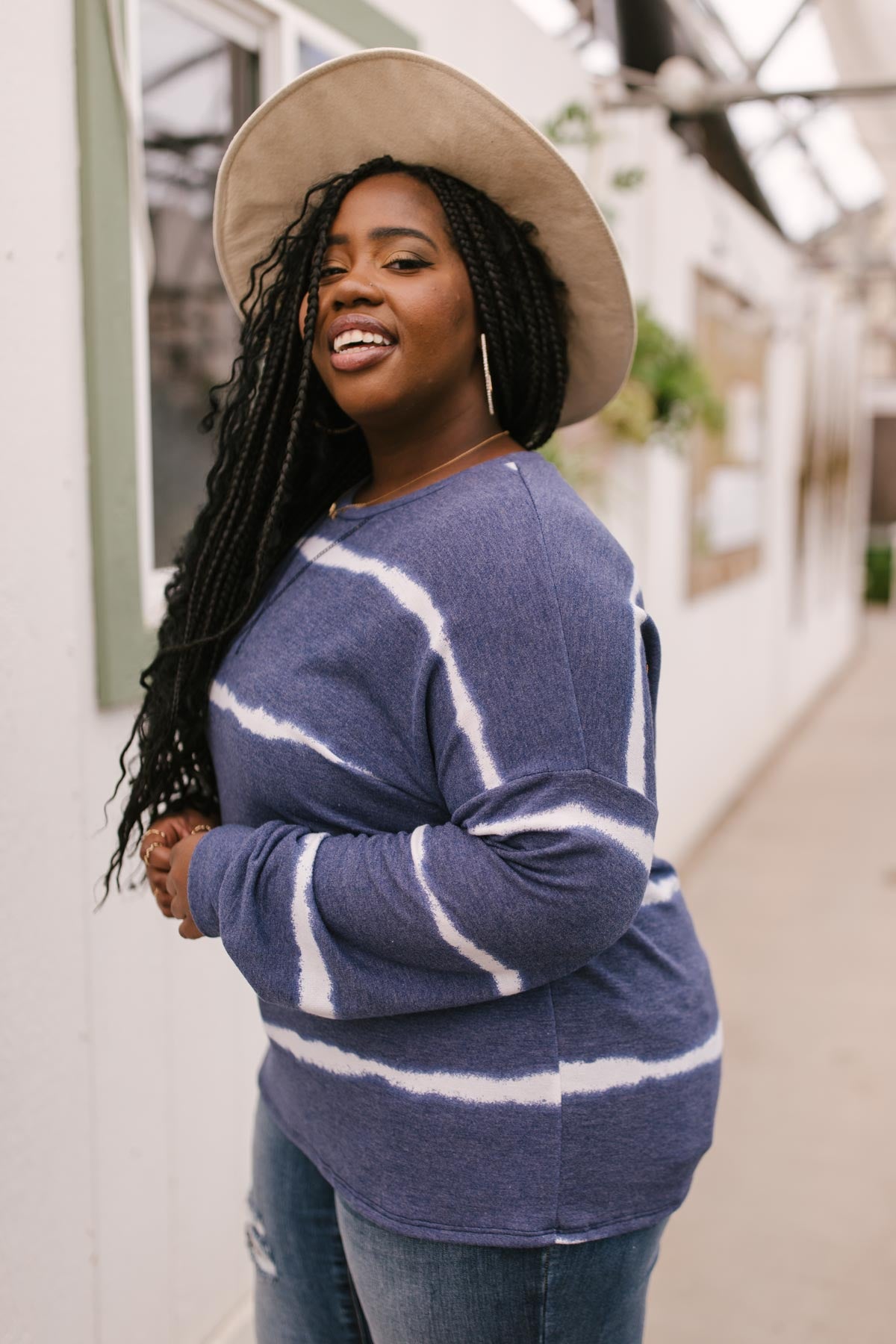 Wave of Stripes Top in Steel Blue