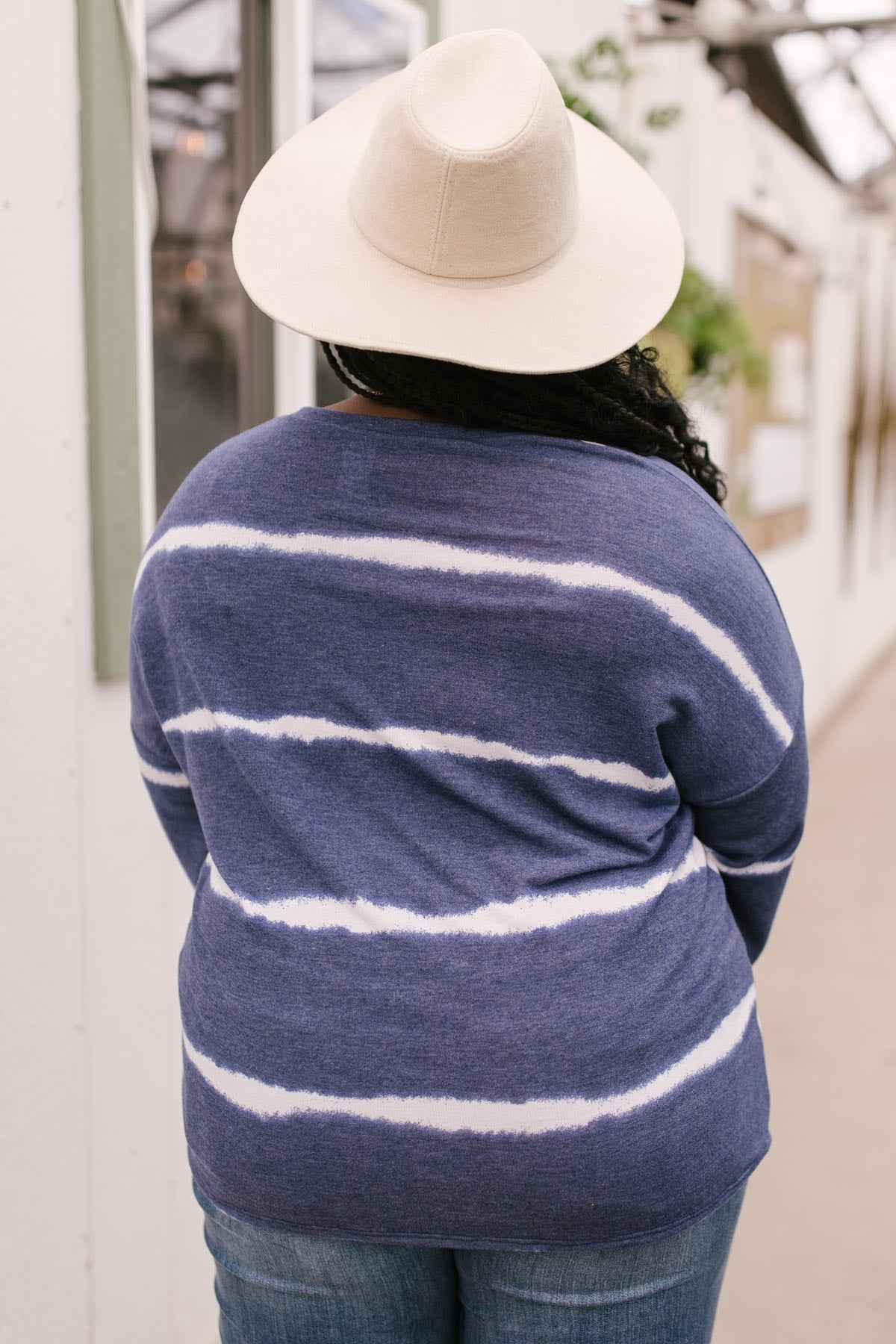 Wave of Stripes Top in Steel Blue