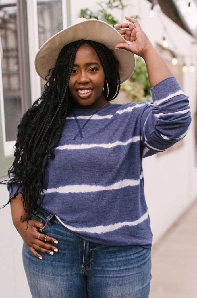 Wave of Stripes Top in Steel Blue