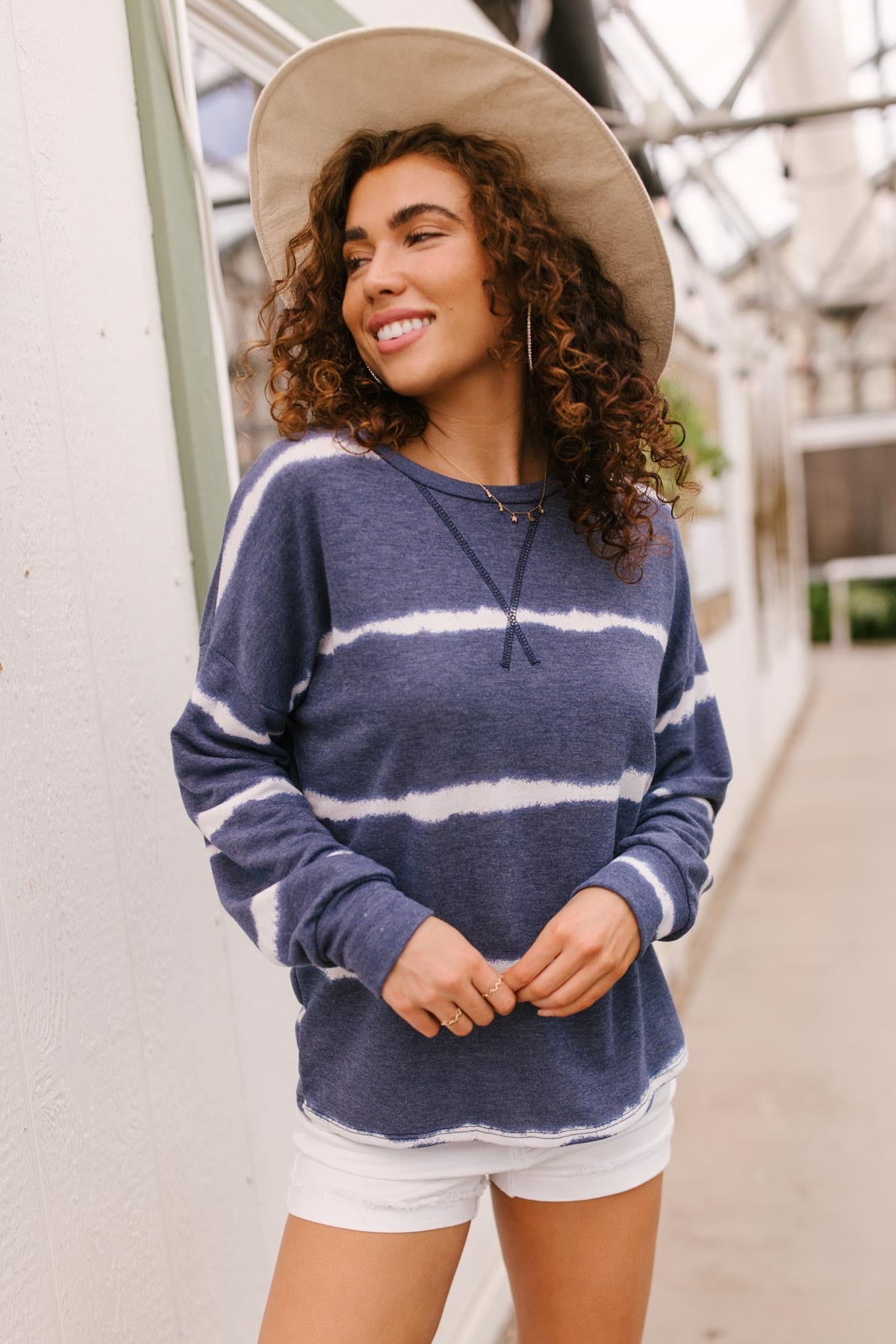 Wave of Stripes Top in Steel Blue