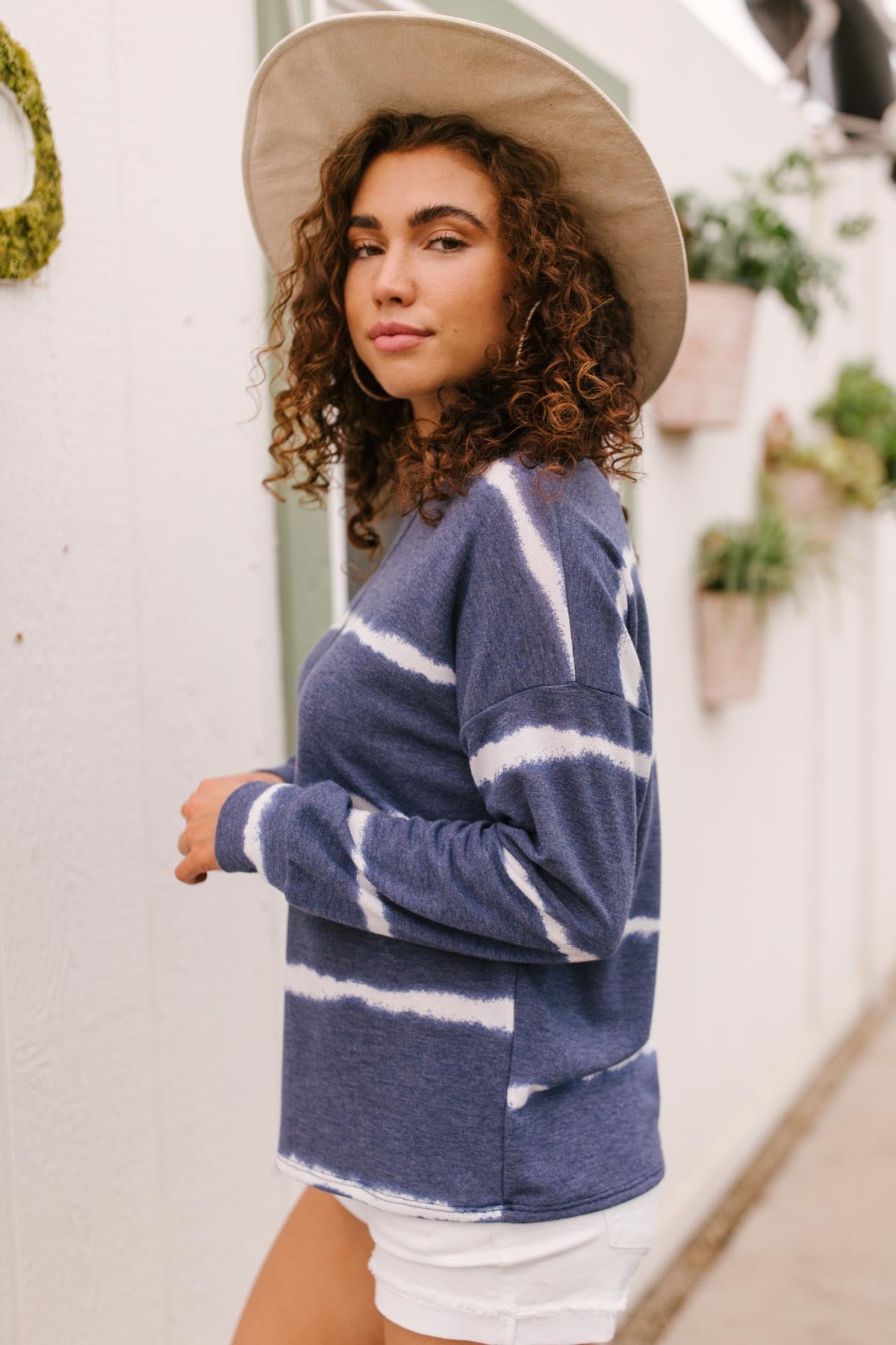 Wave of Stripes Top in Steel Blue