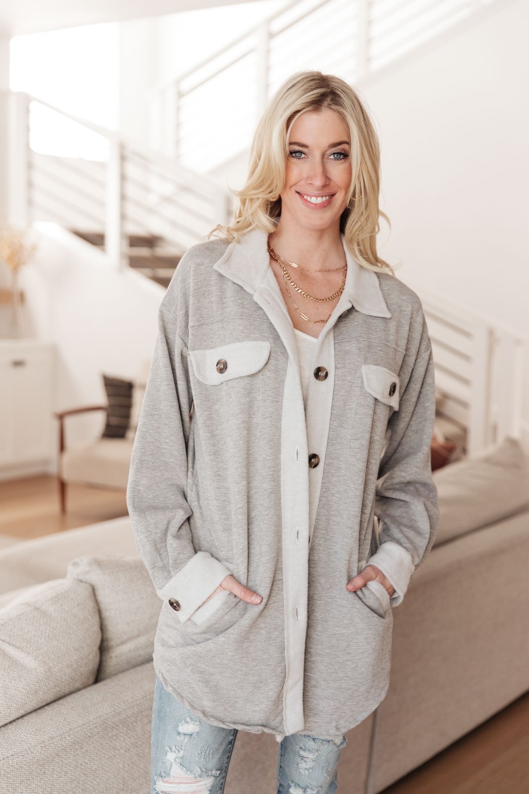 Wrapped In Love Shacket in Heather Gray