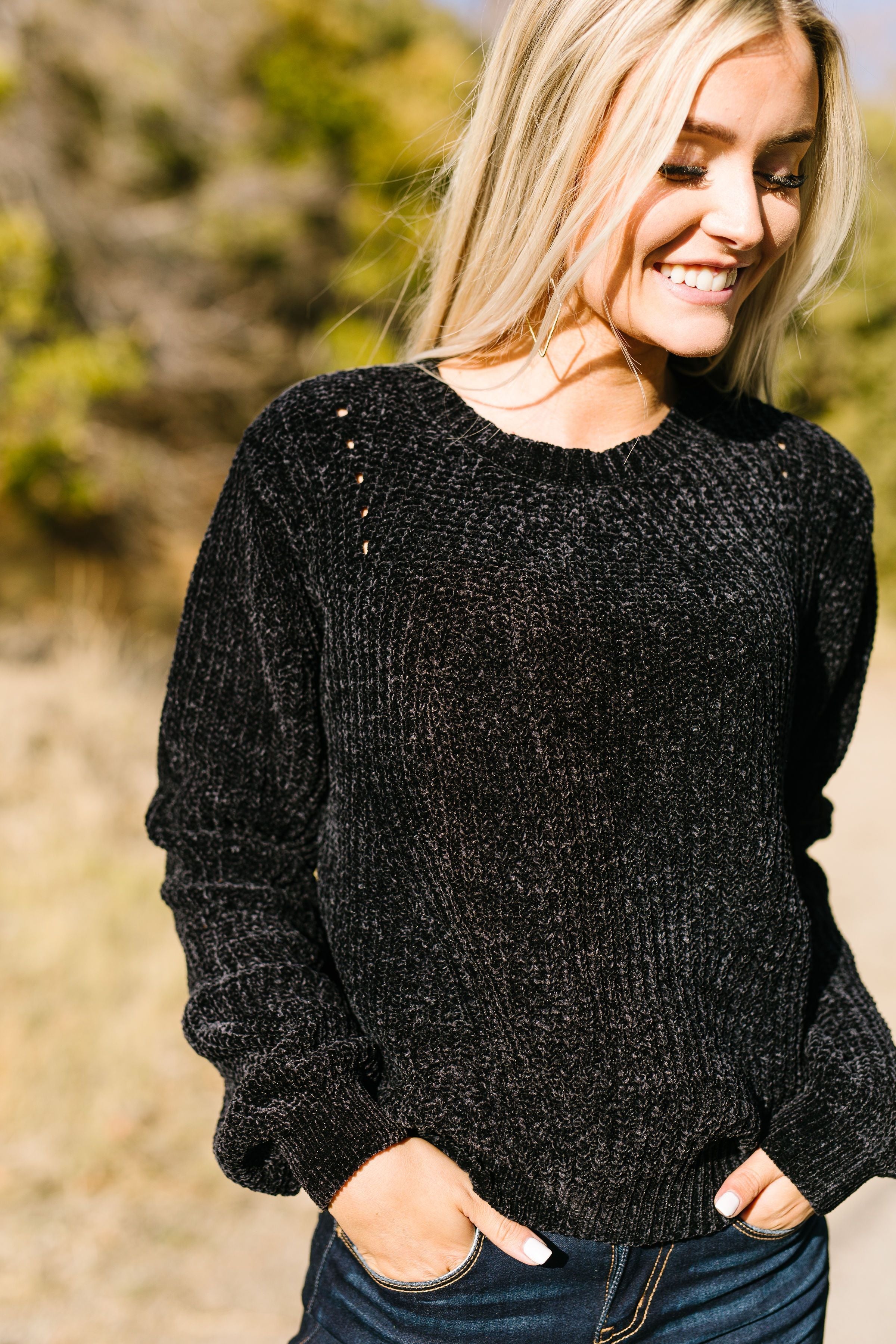 A Soft Chenille Sweater Turneth Away Wrath In Black - ALL SALES FINAL