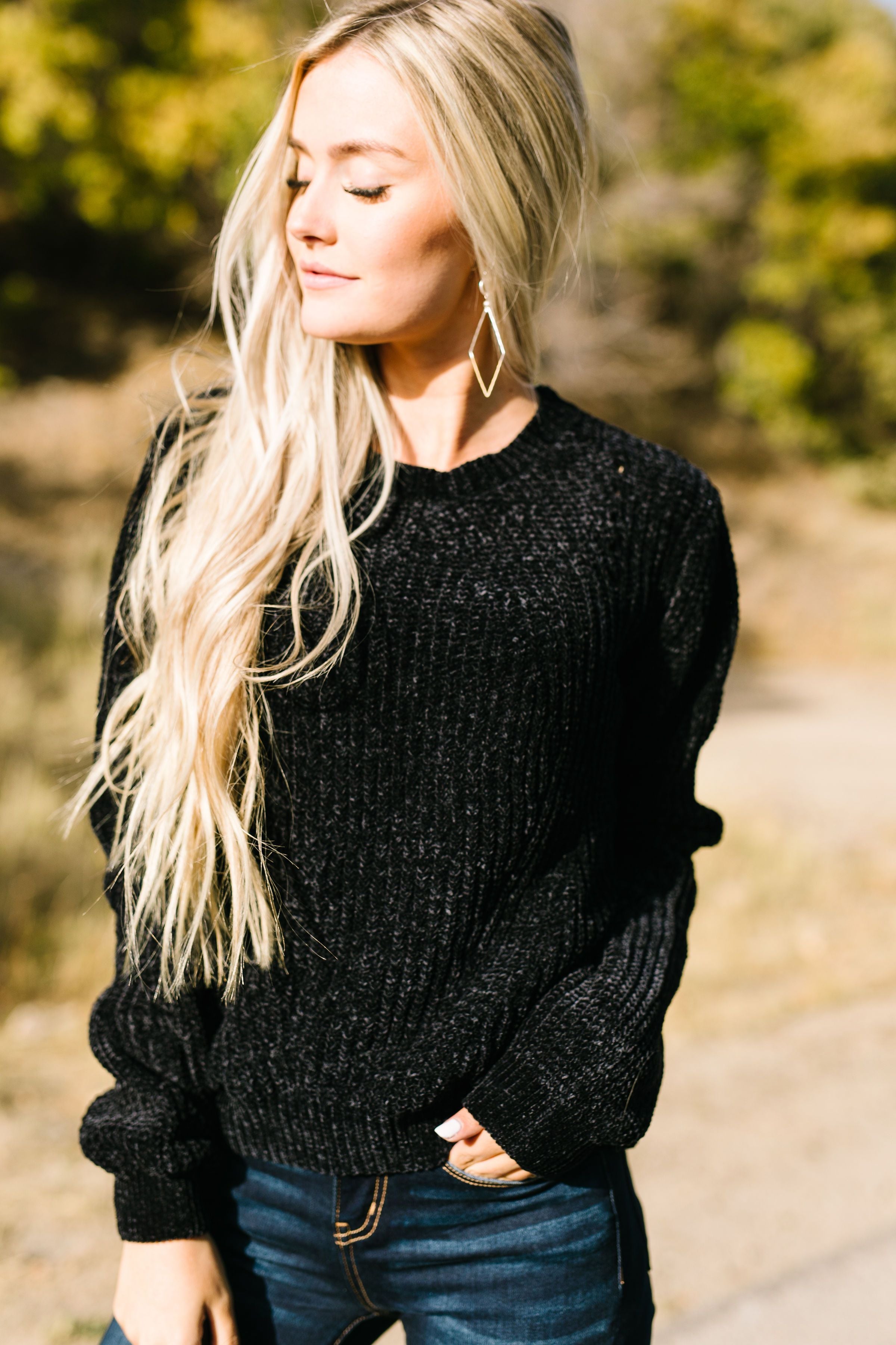 A Soft Chenille Sweater Turneth Away Wrath In Black - ALL SALES FINAL