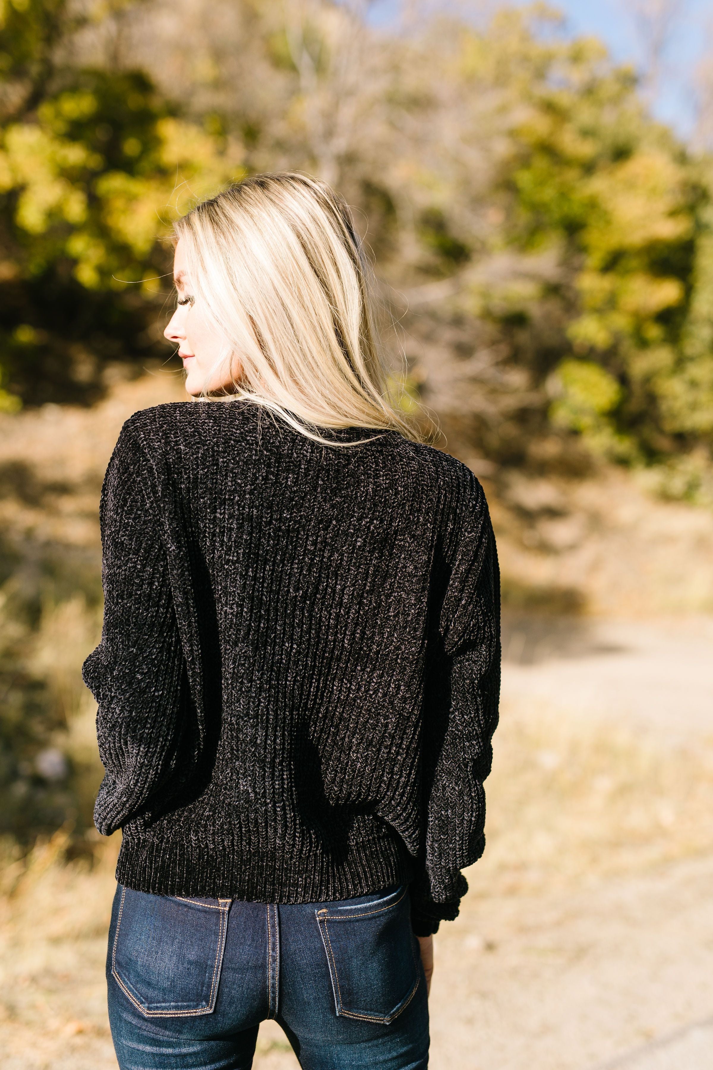 A Soft Chenille Sweater Turneth Away Wrath In Black - ALL SALES FINAL