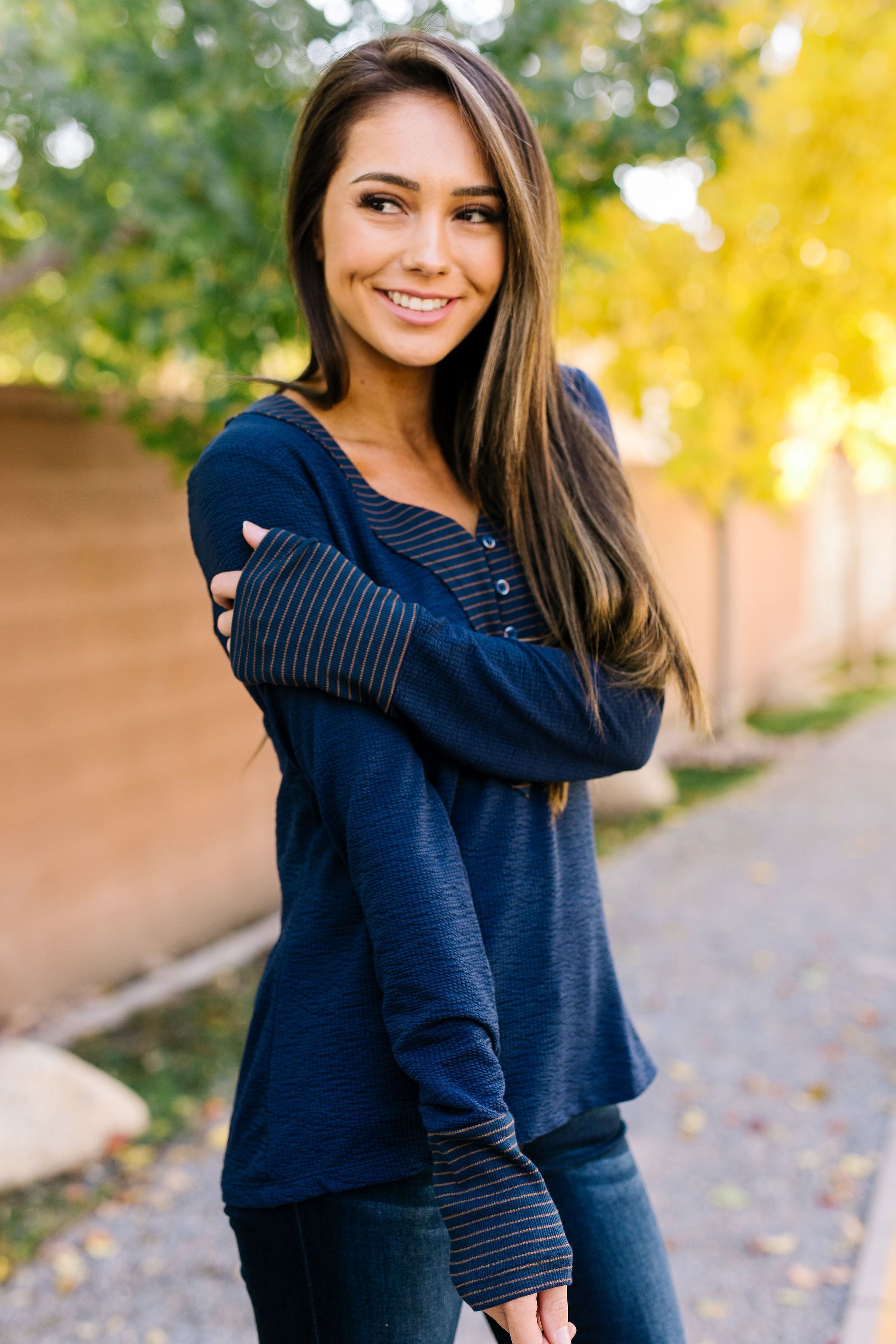 Accentuate The Positive Top In Navy - ALL SALES FINAL