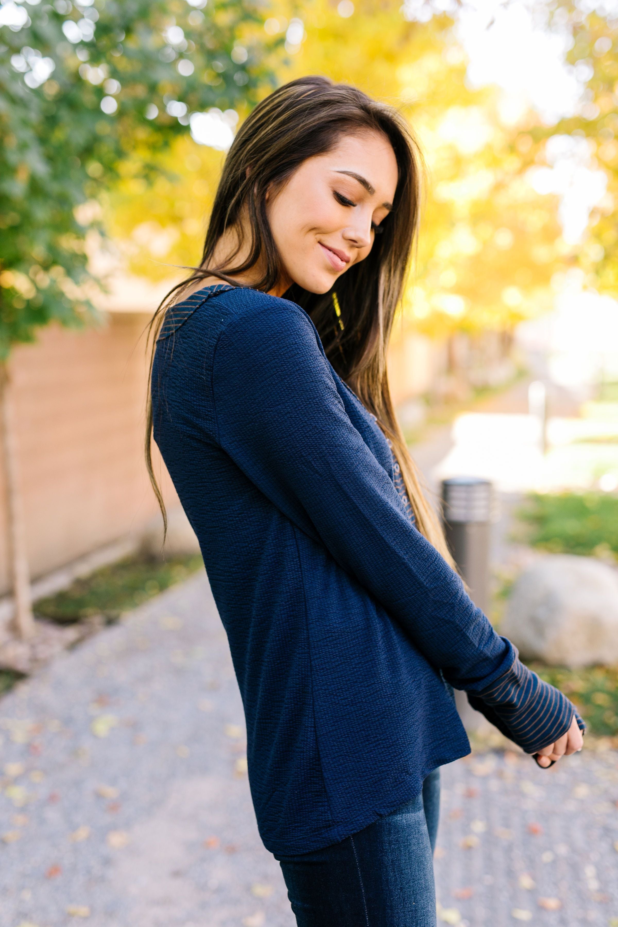 Accentuate The Positive Top In Navy - ALL SALES FINAL