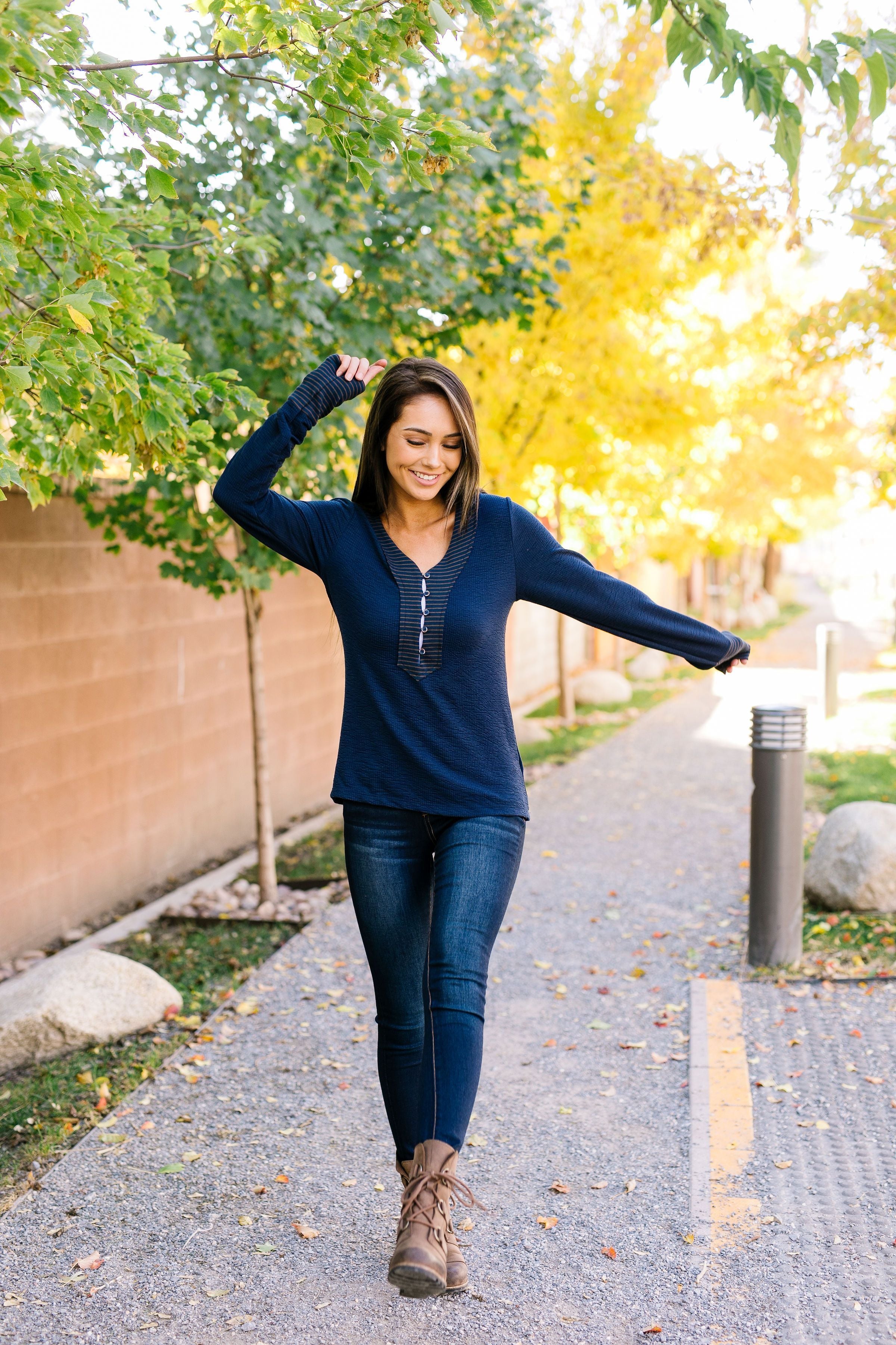 Accentuate The Positive Top In Navy - ALL SALES FINAL