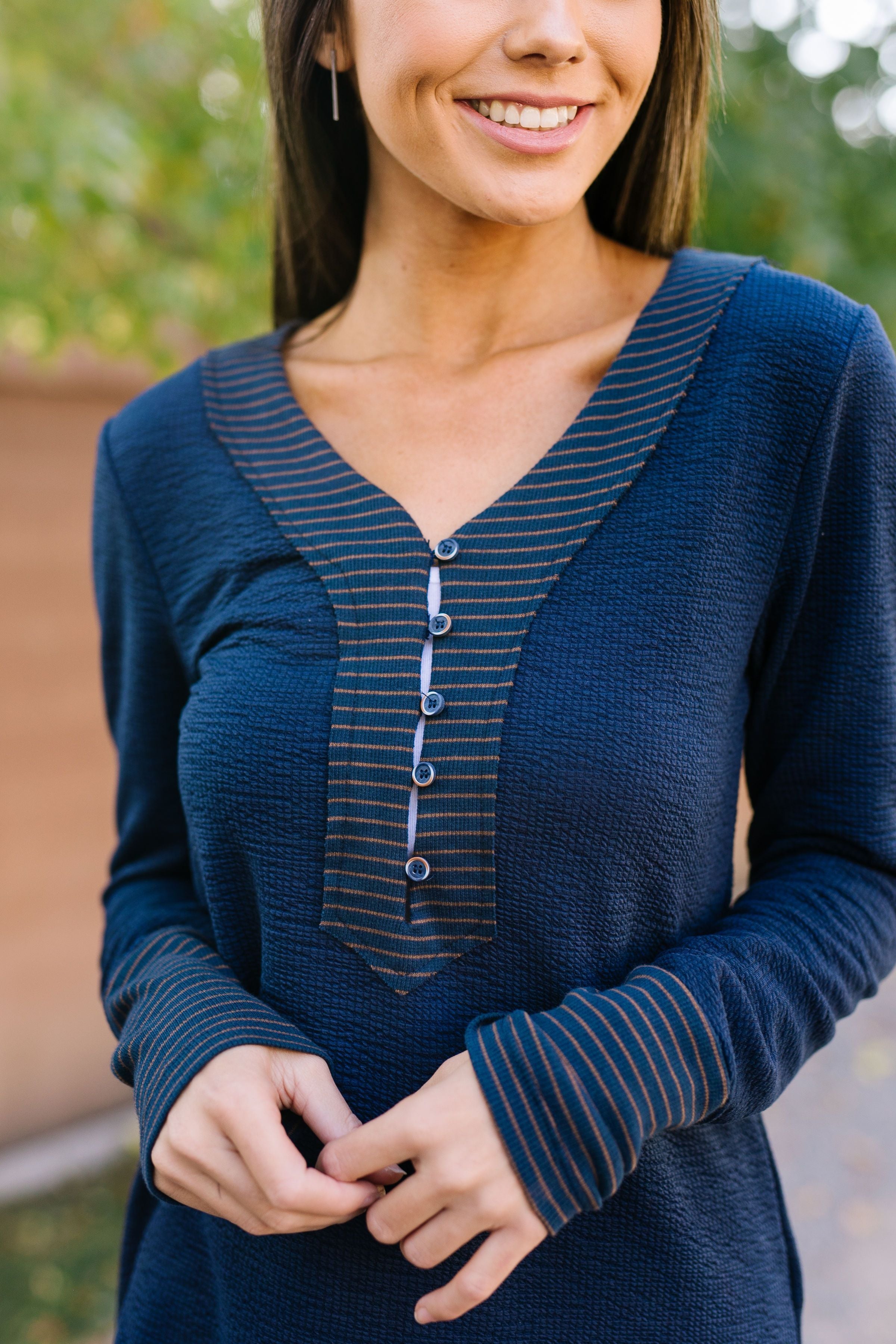 Accentuate The Positive Top In Navy - ALL SALES FINAL