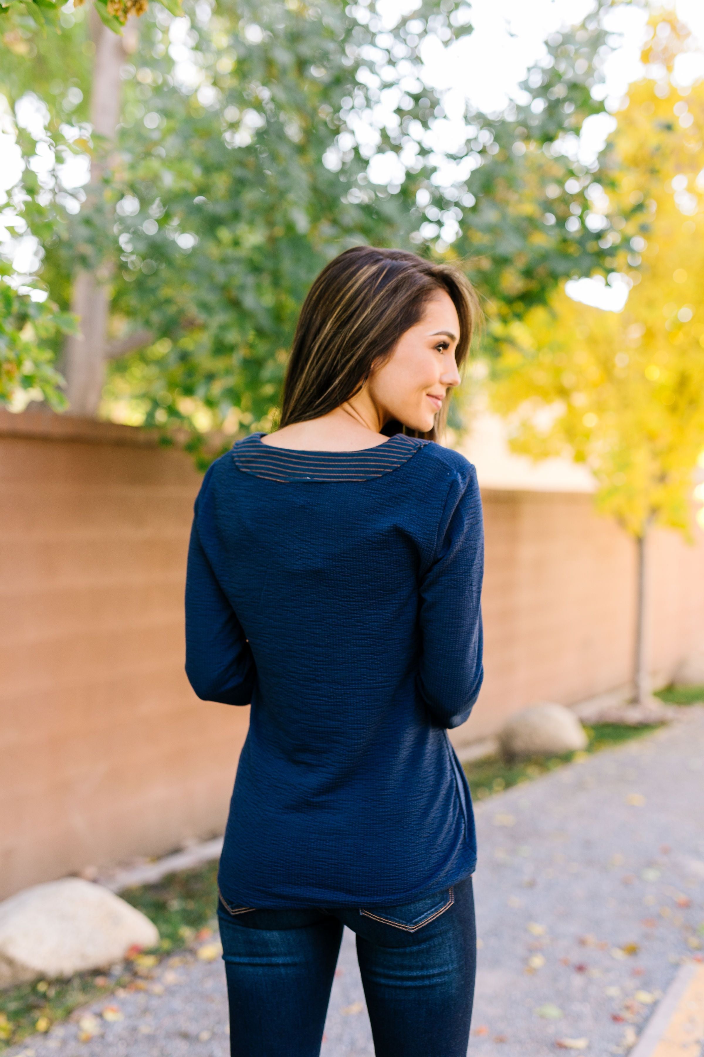 Accentuate The Positive Top In Navy - ALL SALES FINAL