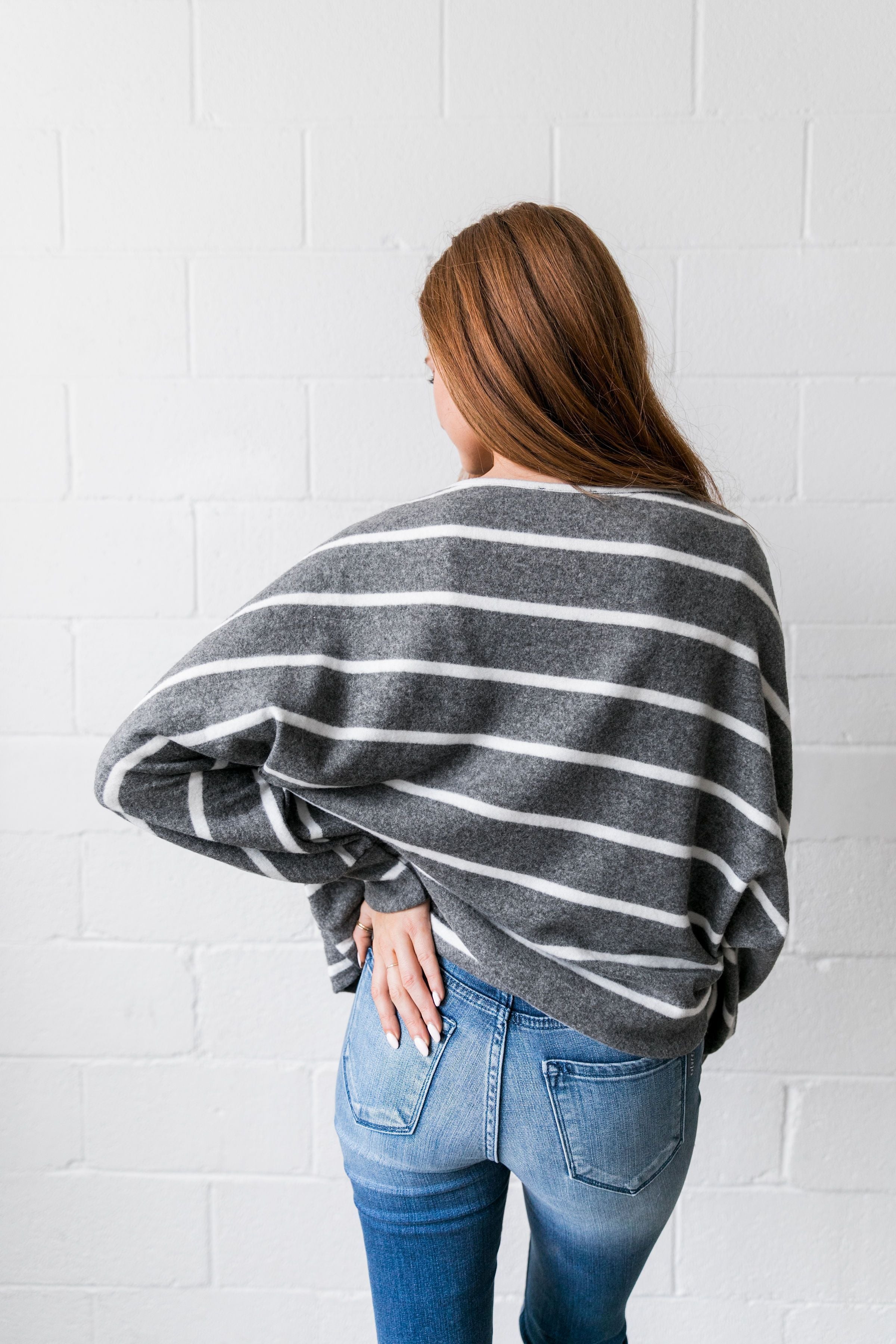 Aim Higher Chevron Striped Top In Charcoal - ALL SALES FINAL