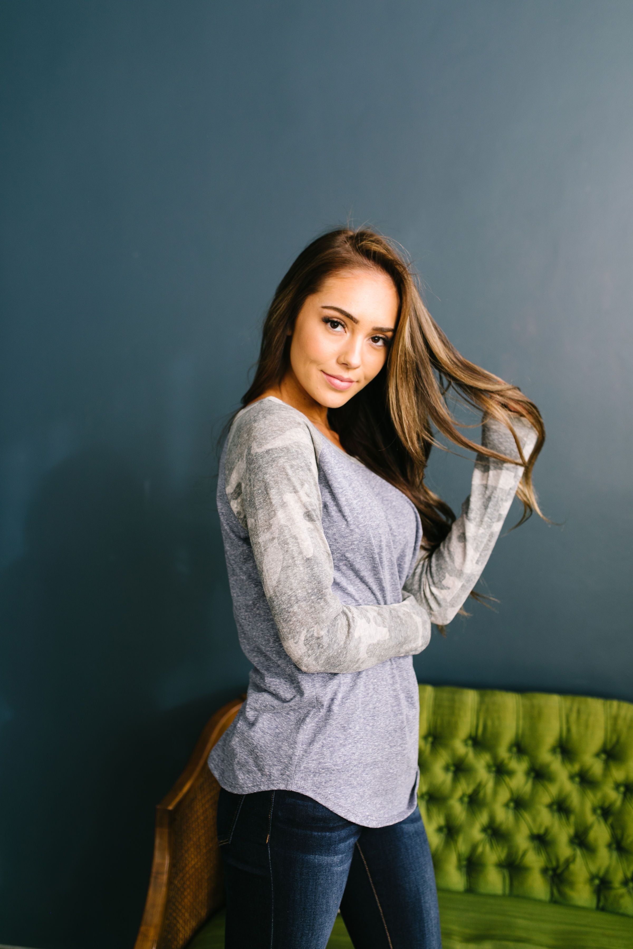 All American Girl Raglan Camo Tee - ALL SALES FINAL