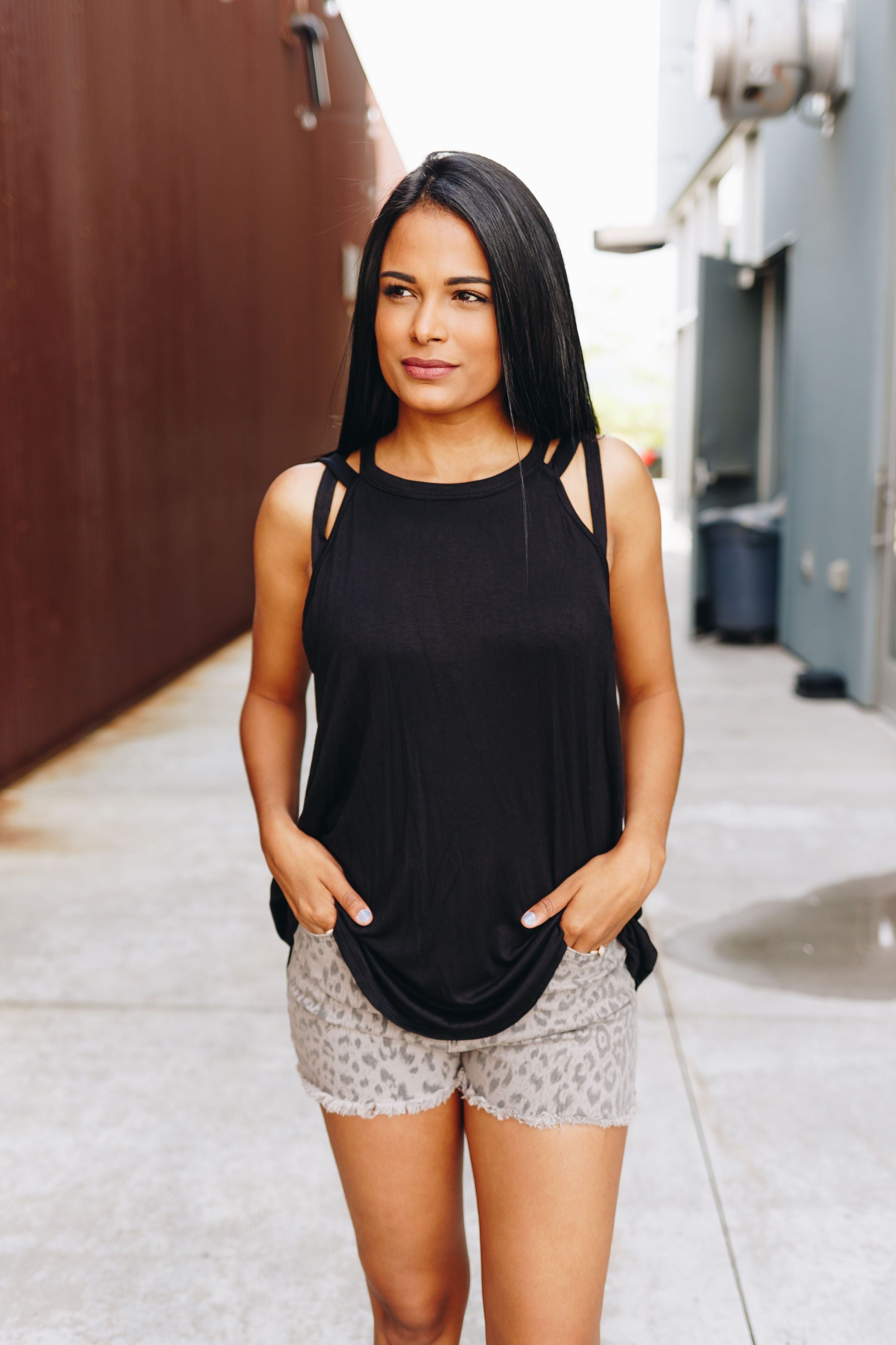 All Cut Up Sleeveless Top In Black