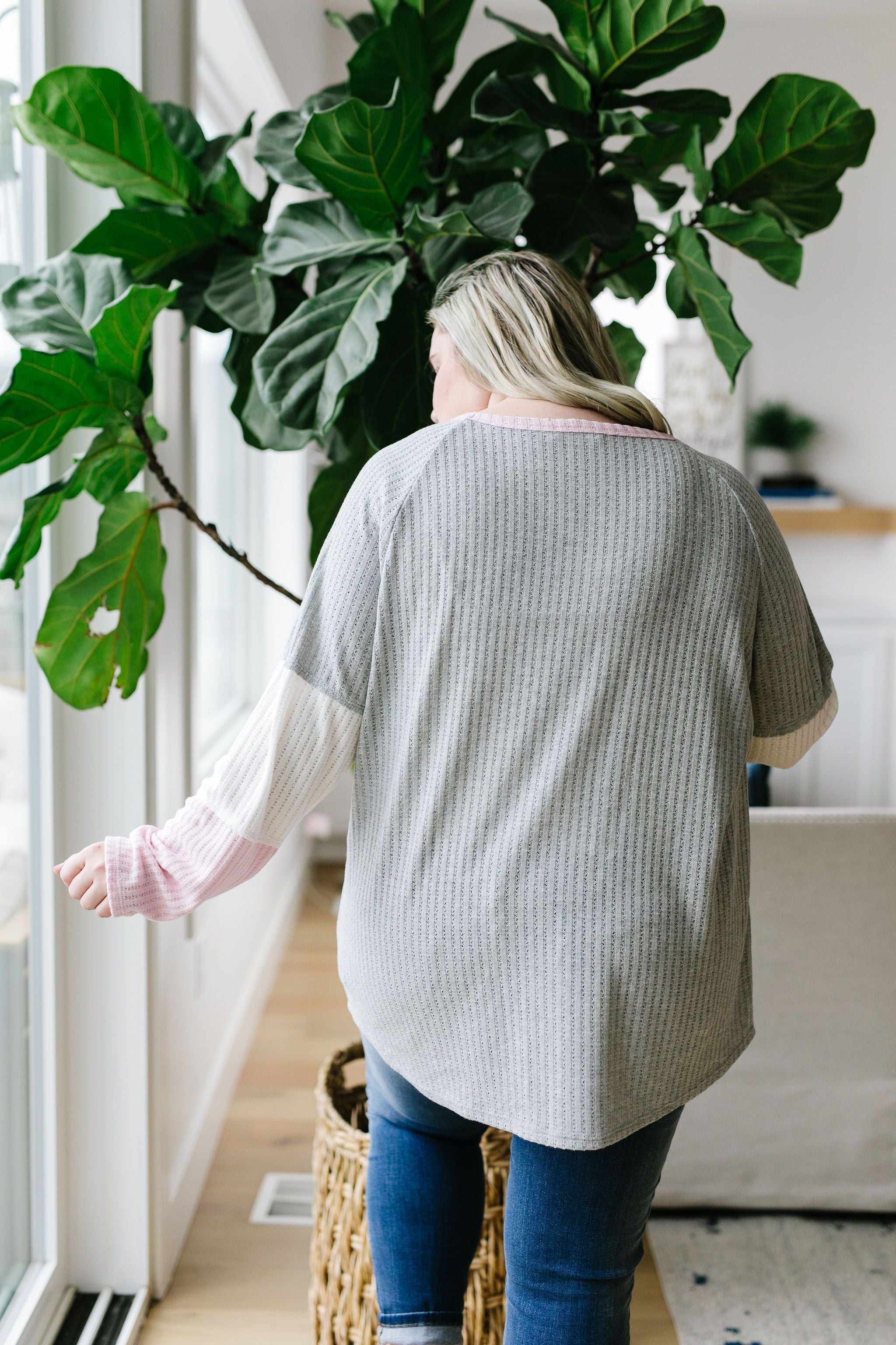 All Talk Ribbed Colorblock Top In Gray